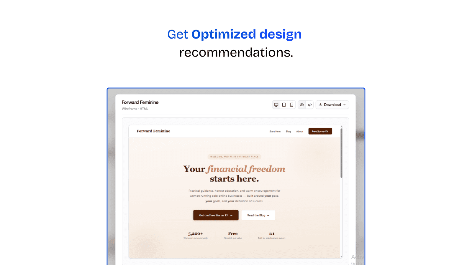 AI-generated wireframe with optimized design recommendations