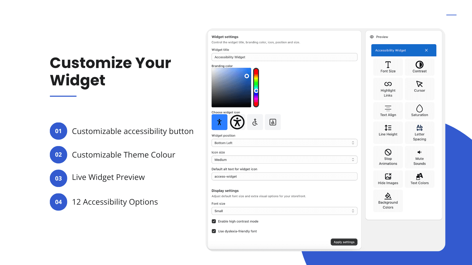 customize accessibility widget