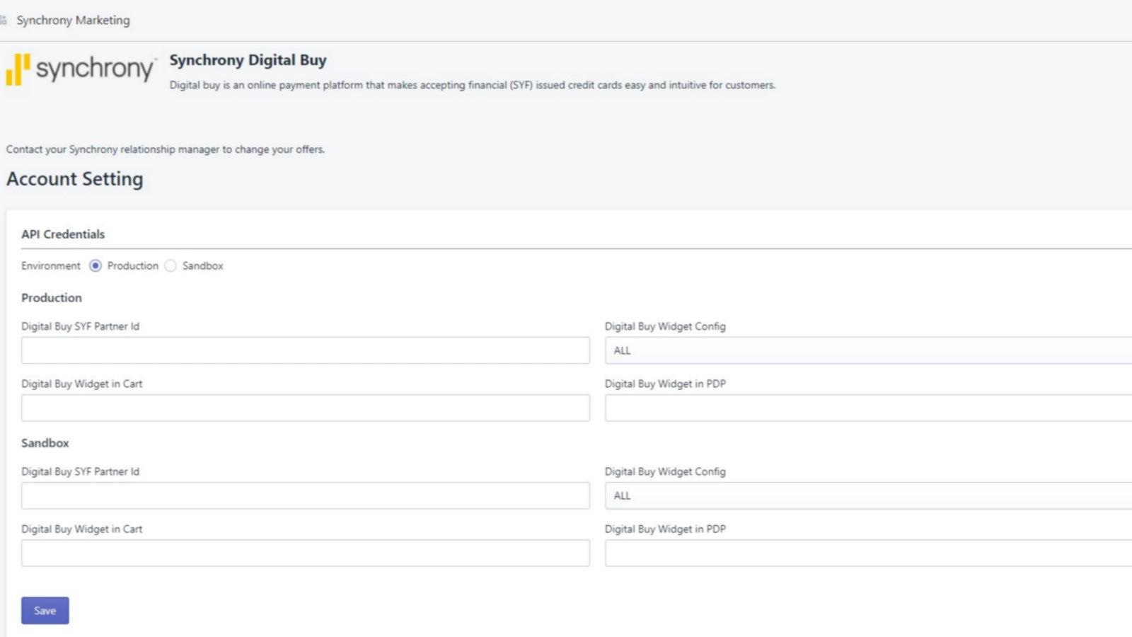 Synchrony marketing app dashboard