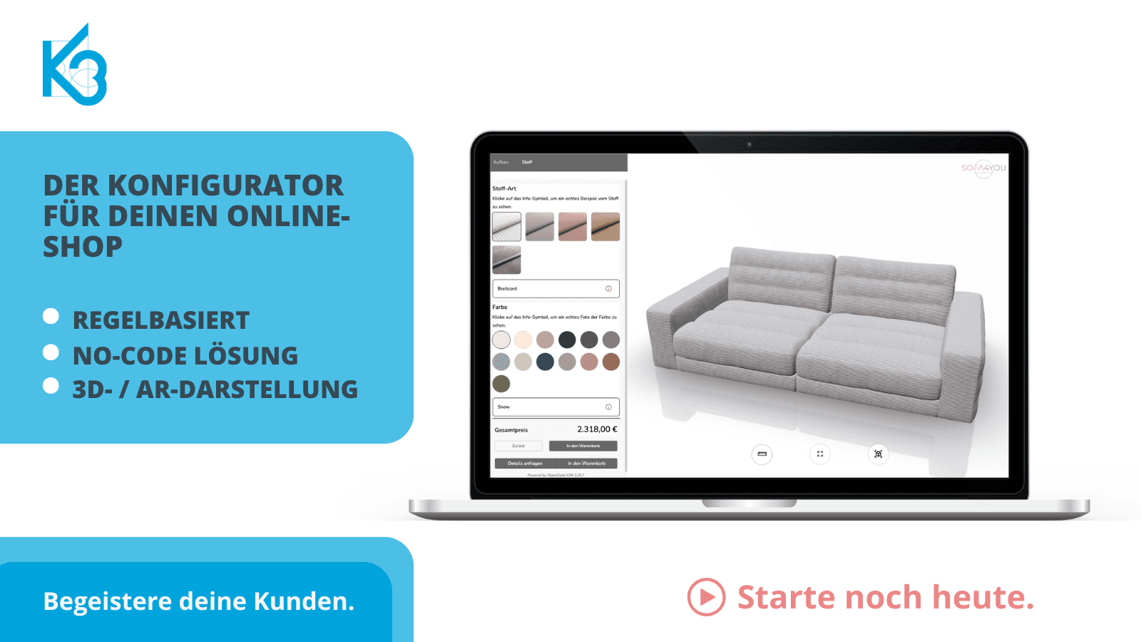 K3 Produktkonfigurator shopify Frontend Desktop-Ansicht
