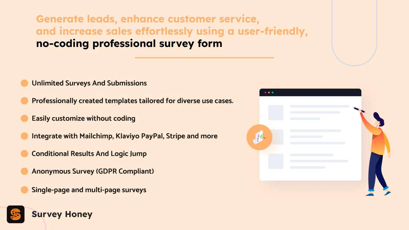 Shopify Survey Honey app no-coding professional survey form