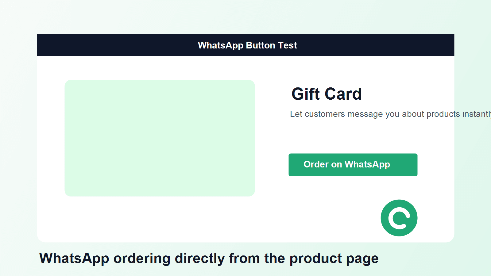 Floating WhatsApp button shown on a Shopify storefront