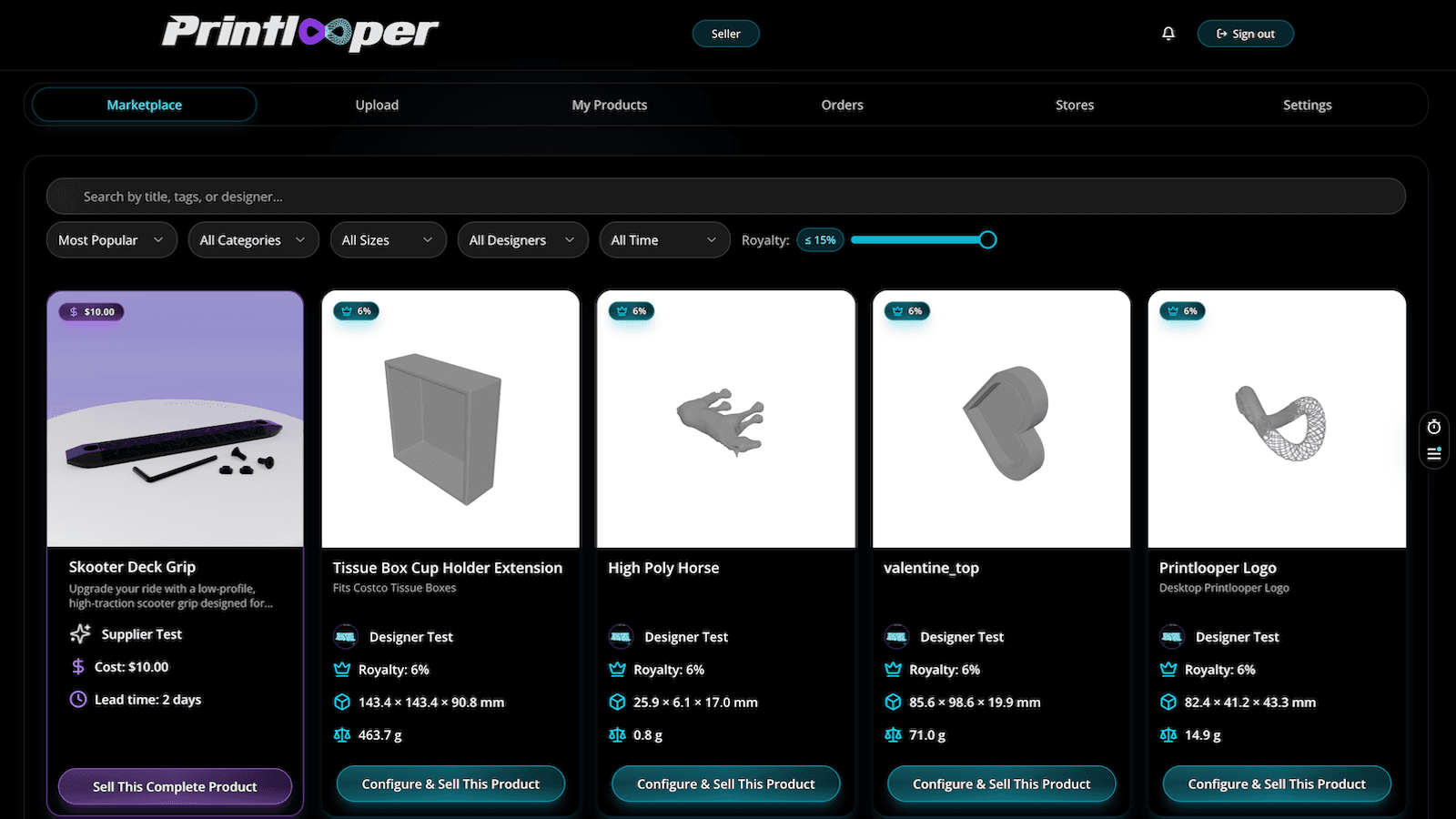 Browse marketplace of made to order products