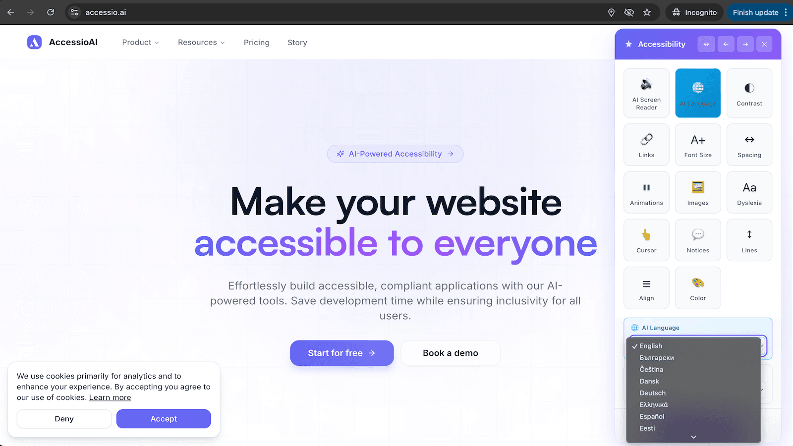Accessio AI Accessibility Widget and AI Real Time Translation