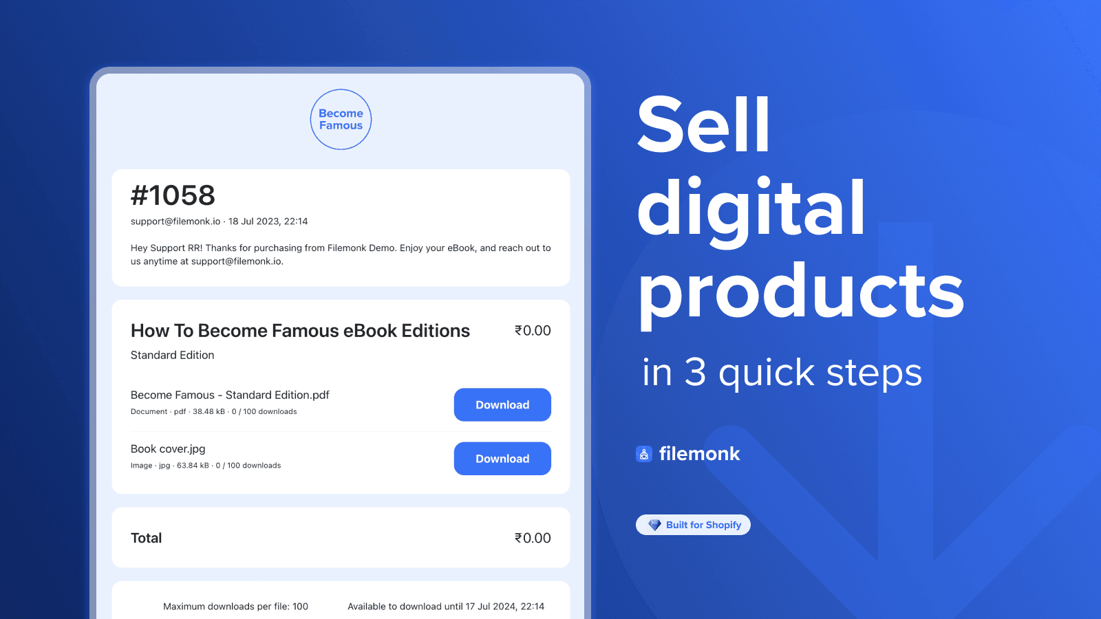A picture of the Download page after customers checkout