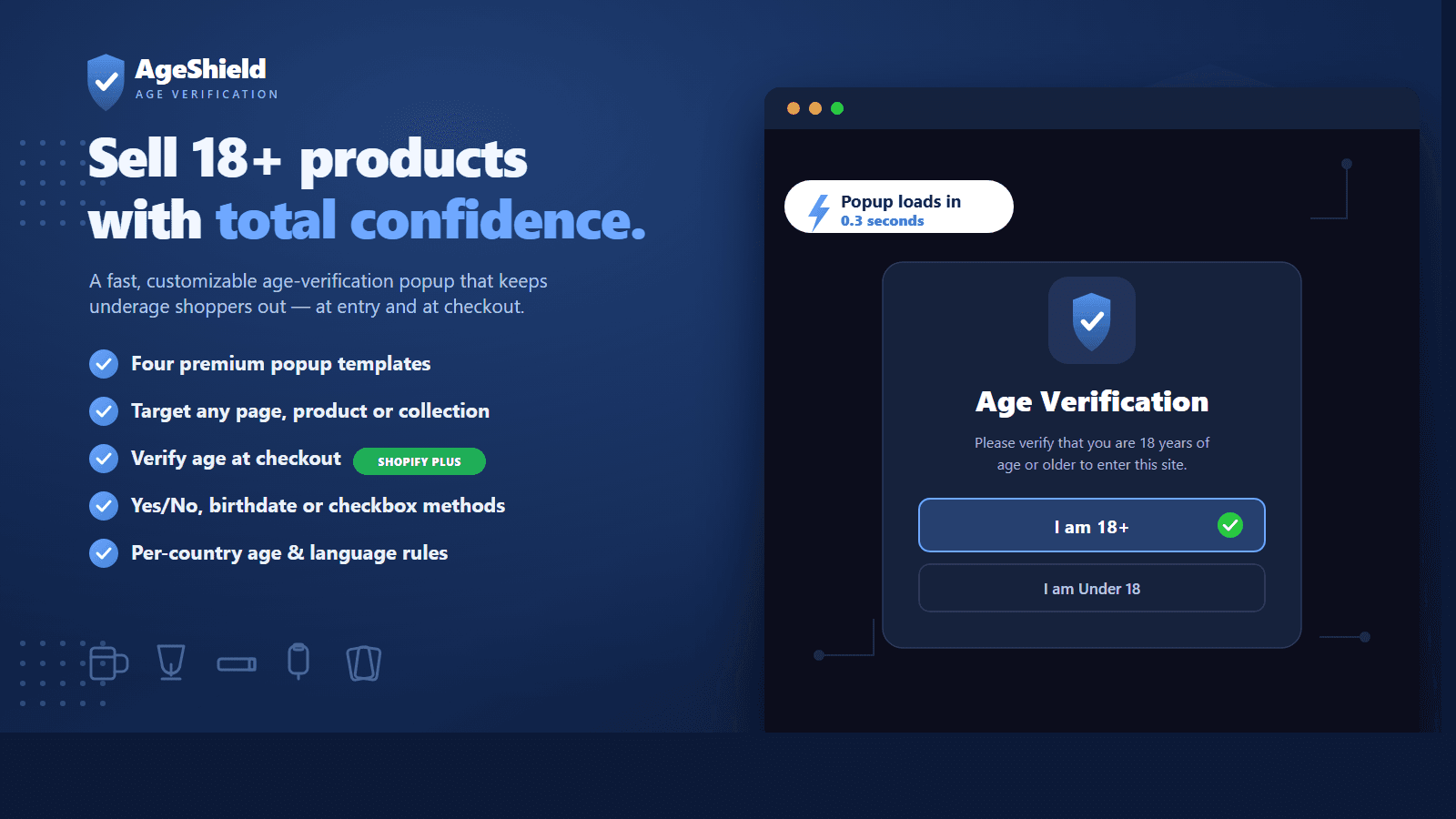 AgeShield age verification popup on a Shopify storefront