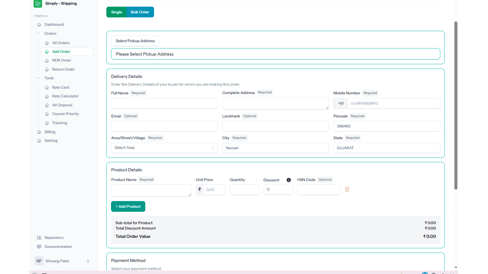 Manually Add Order