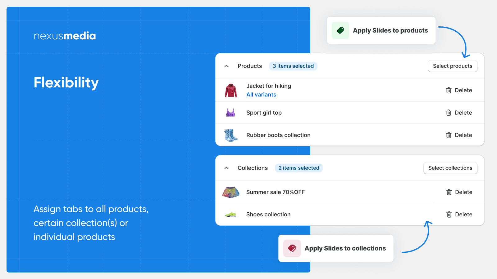 Flexibility. Apply accordion tabs to all your products at once