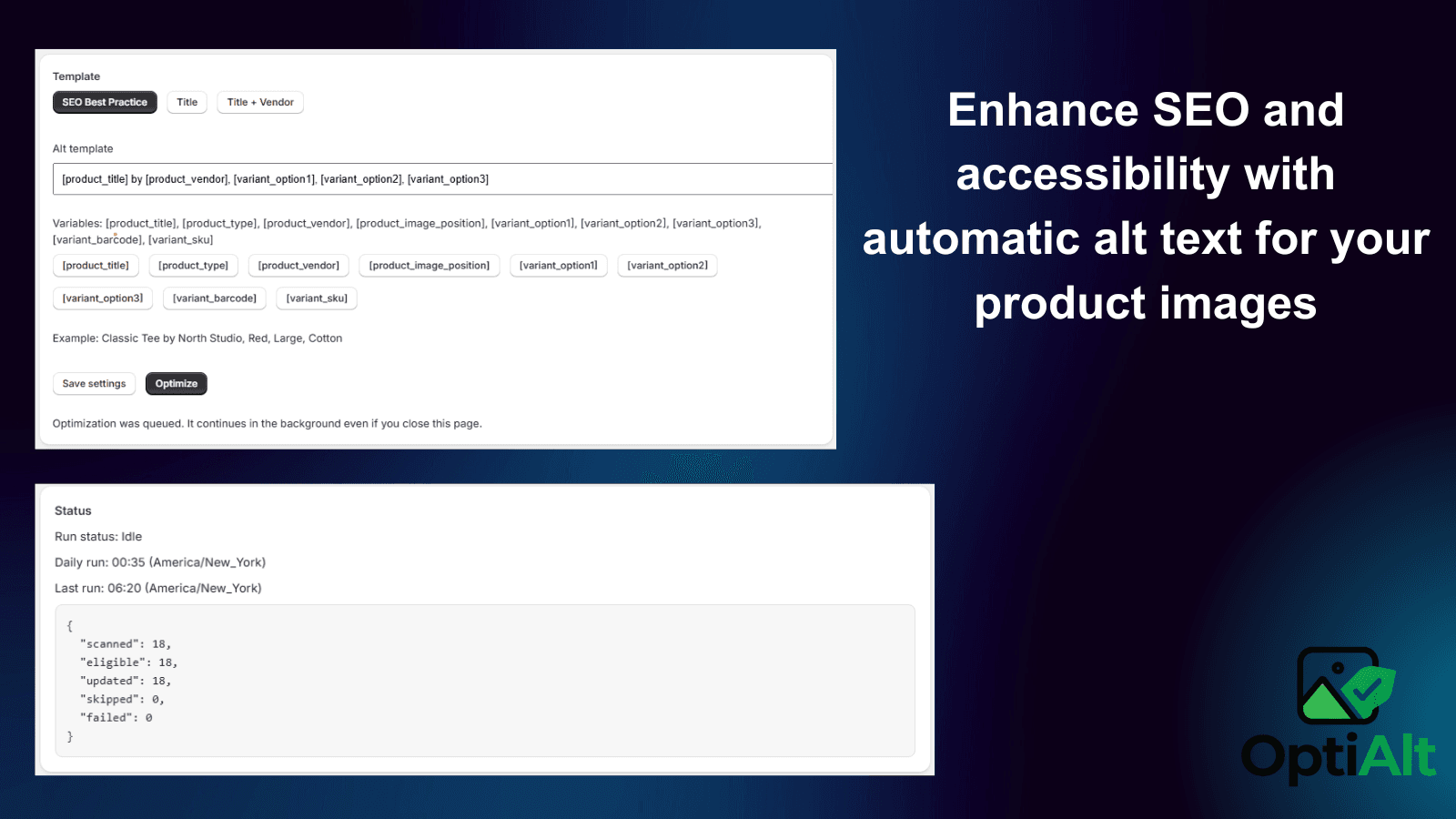 Automatically optimize alt tag for product images