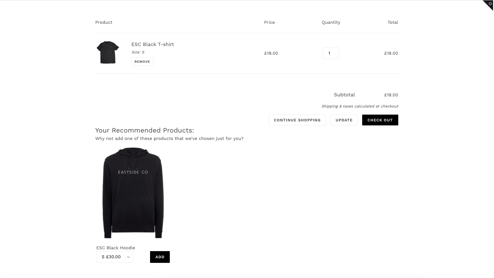 Recommend products right below the cart.