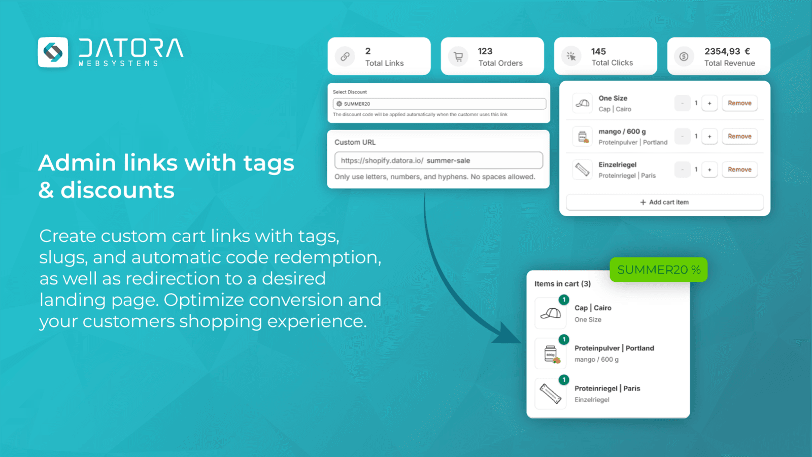 Admin links with tags and discounts