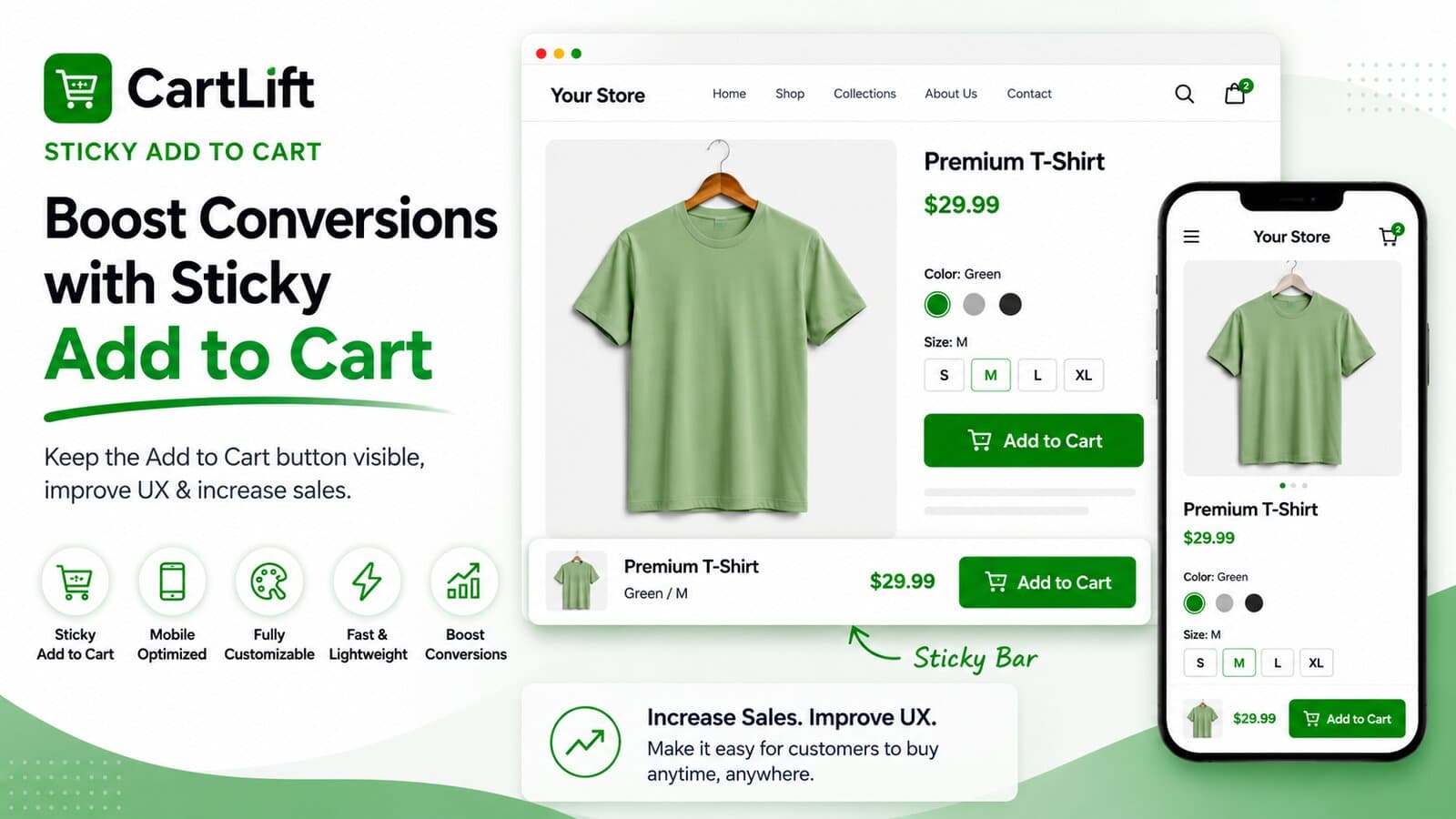 CartLift sticky add to cart Shopify app banner showing mobile op