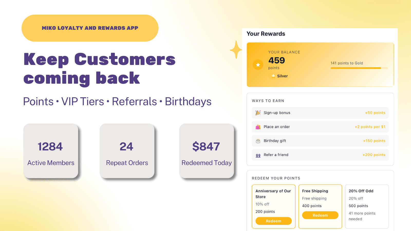 Miko loyalty widget showing points balance and rewards