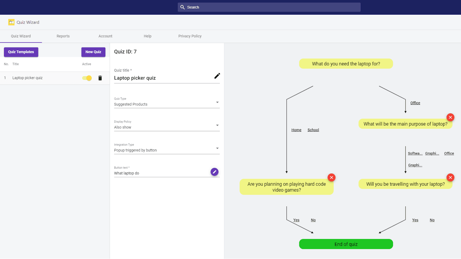 Quiz Wizard - flow editor