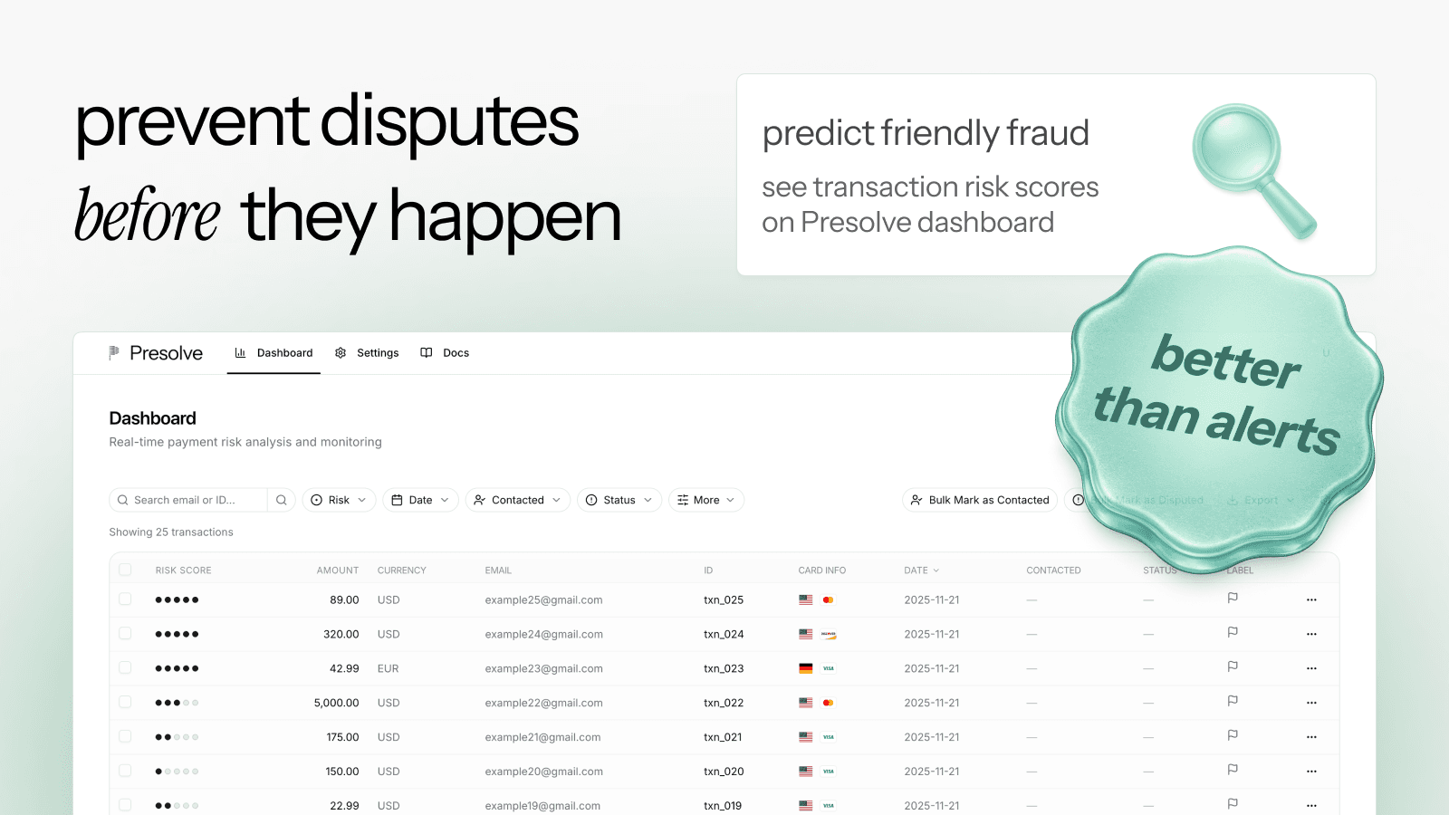 Predict friendly fraud, see transactions likely to dispute