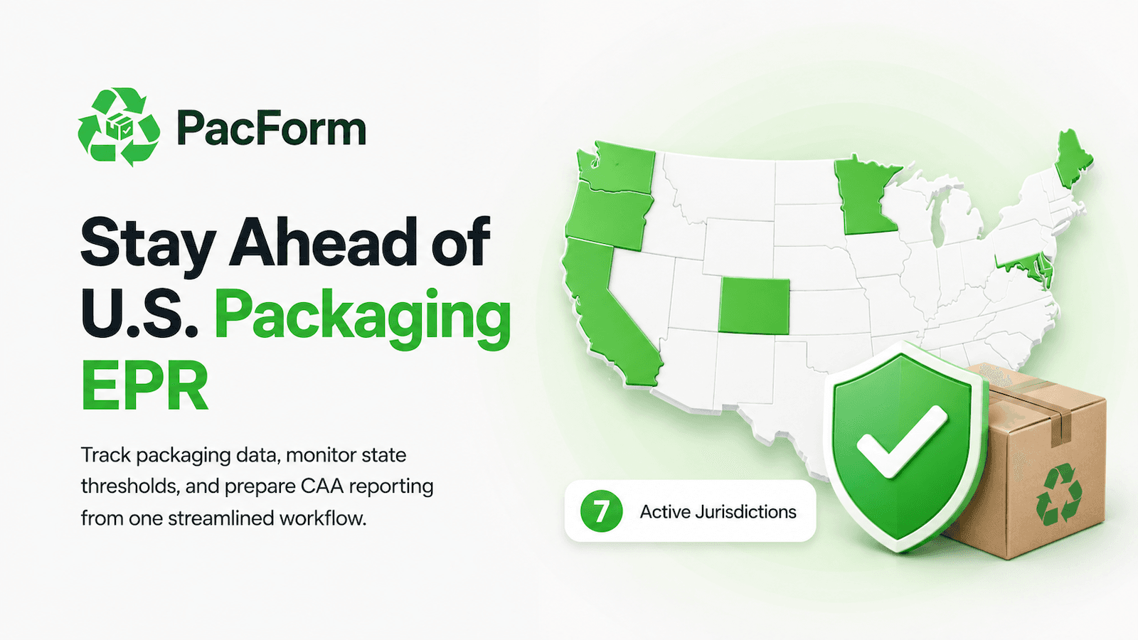 PacForm feature banner for U.S. packaging EPR compliance.