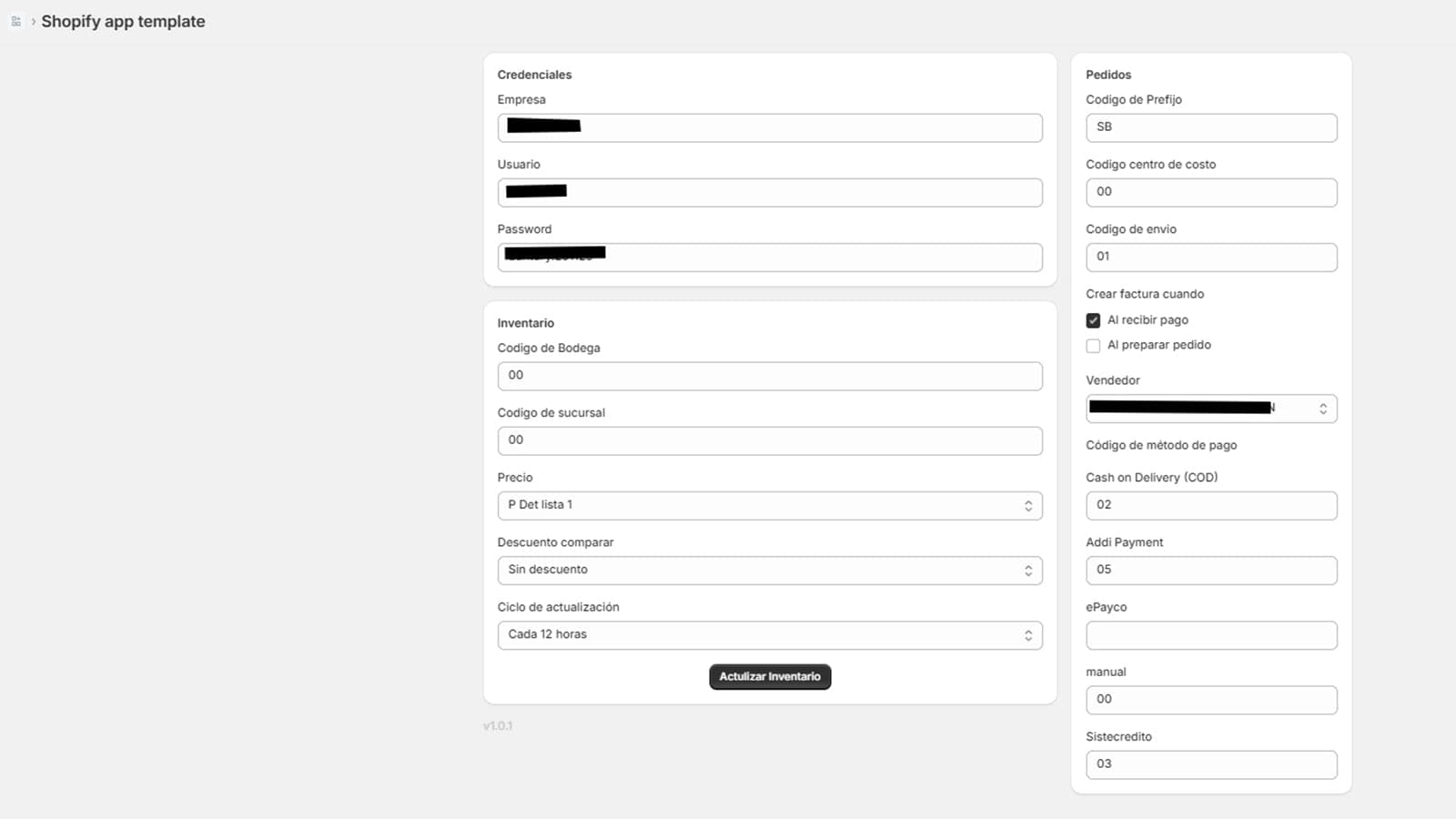 Configuracion del app