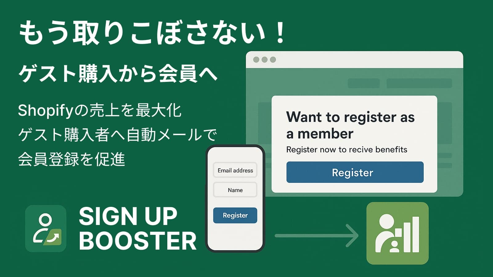 SIGN UP BOOSTER - Shopifyの売上を最大化 ゲスト購入者へ自動メールで会員登録を促進