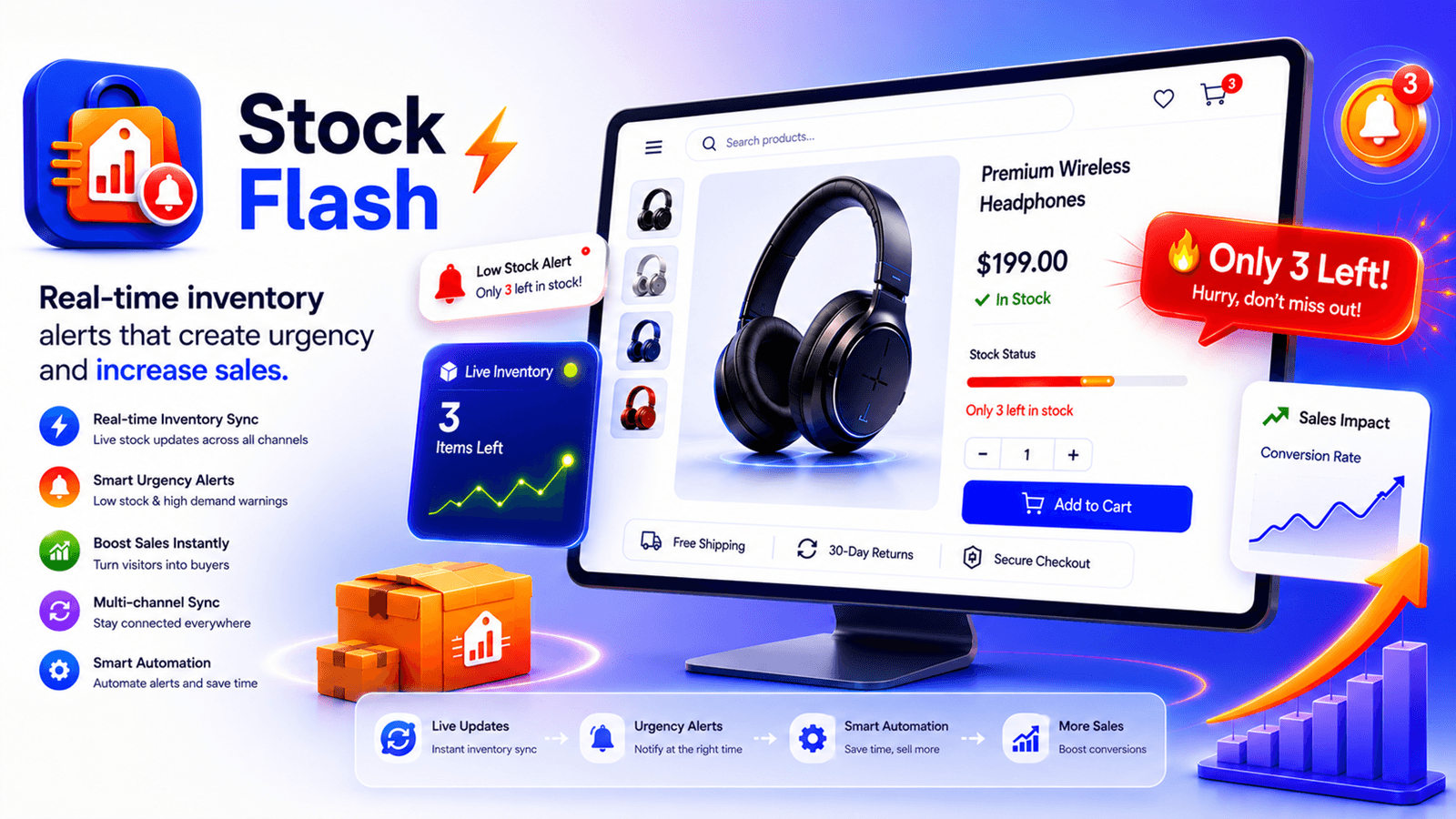 Show real-time low-stock alerts that update automatically.
