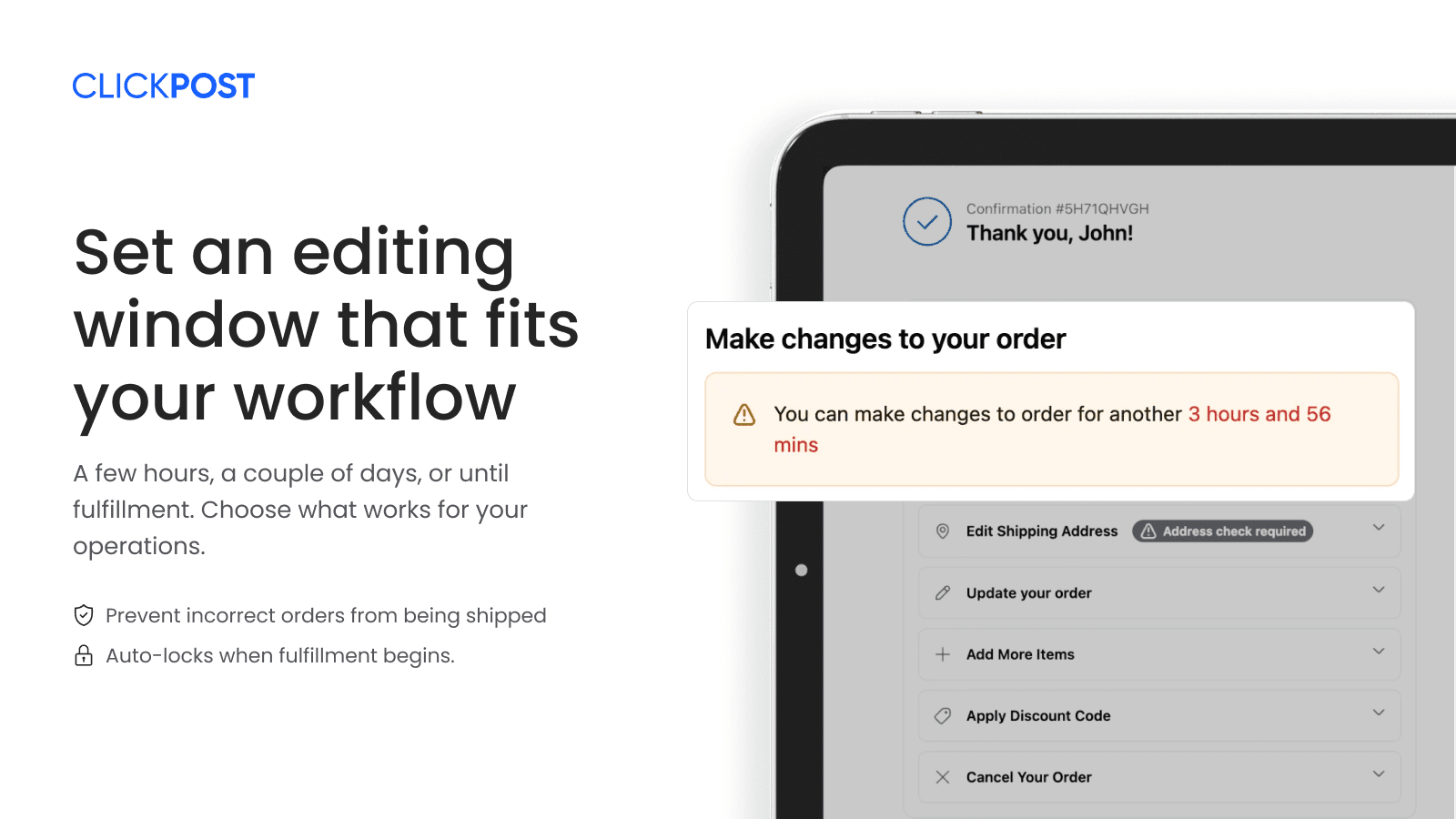 self-service order edits on thank you & order status page