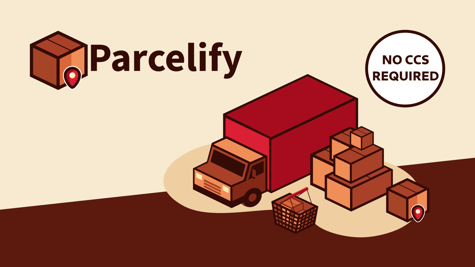 Parcelify banner adjacent a flatbed with boxes piled in front