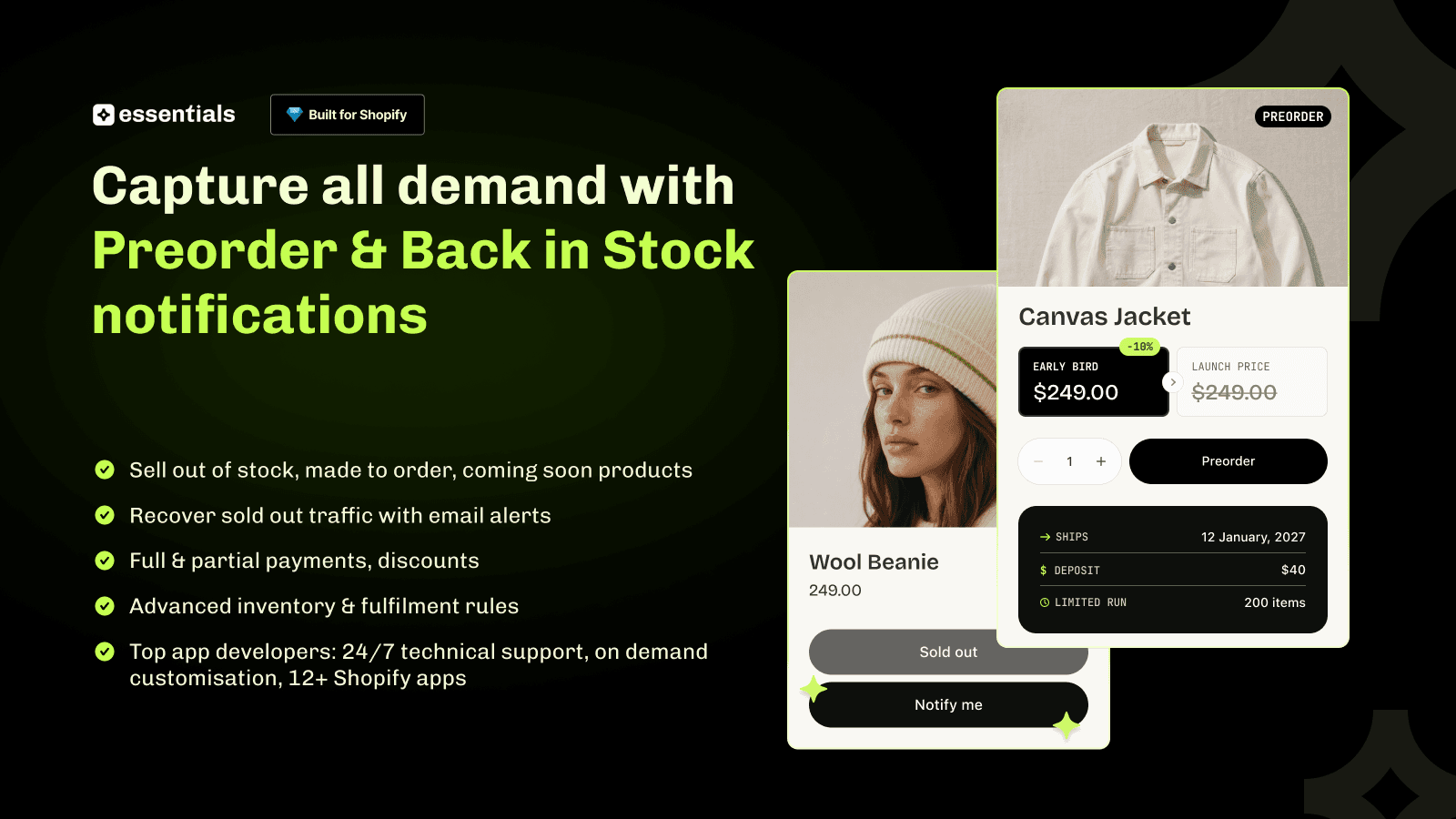 Essential preorder and back in stock app for Shopify merchants