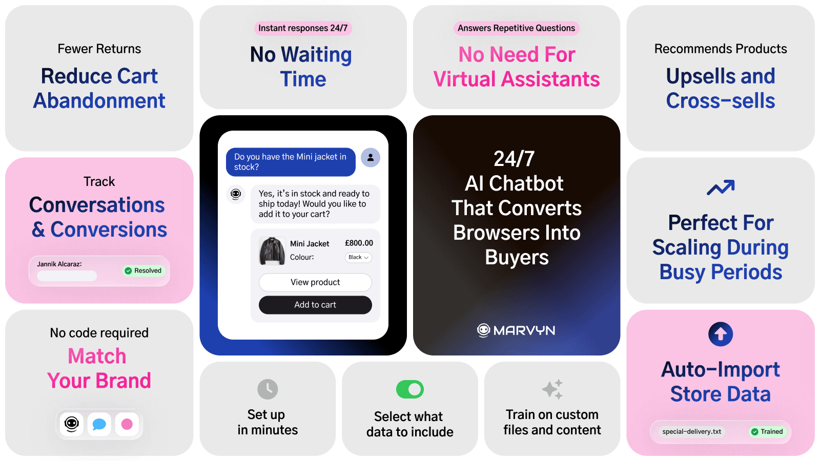 AI chatbot features: product recommendations and store import