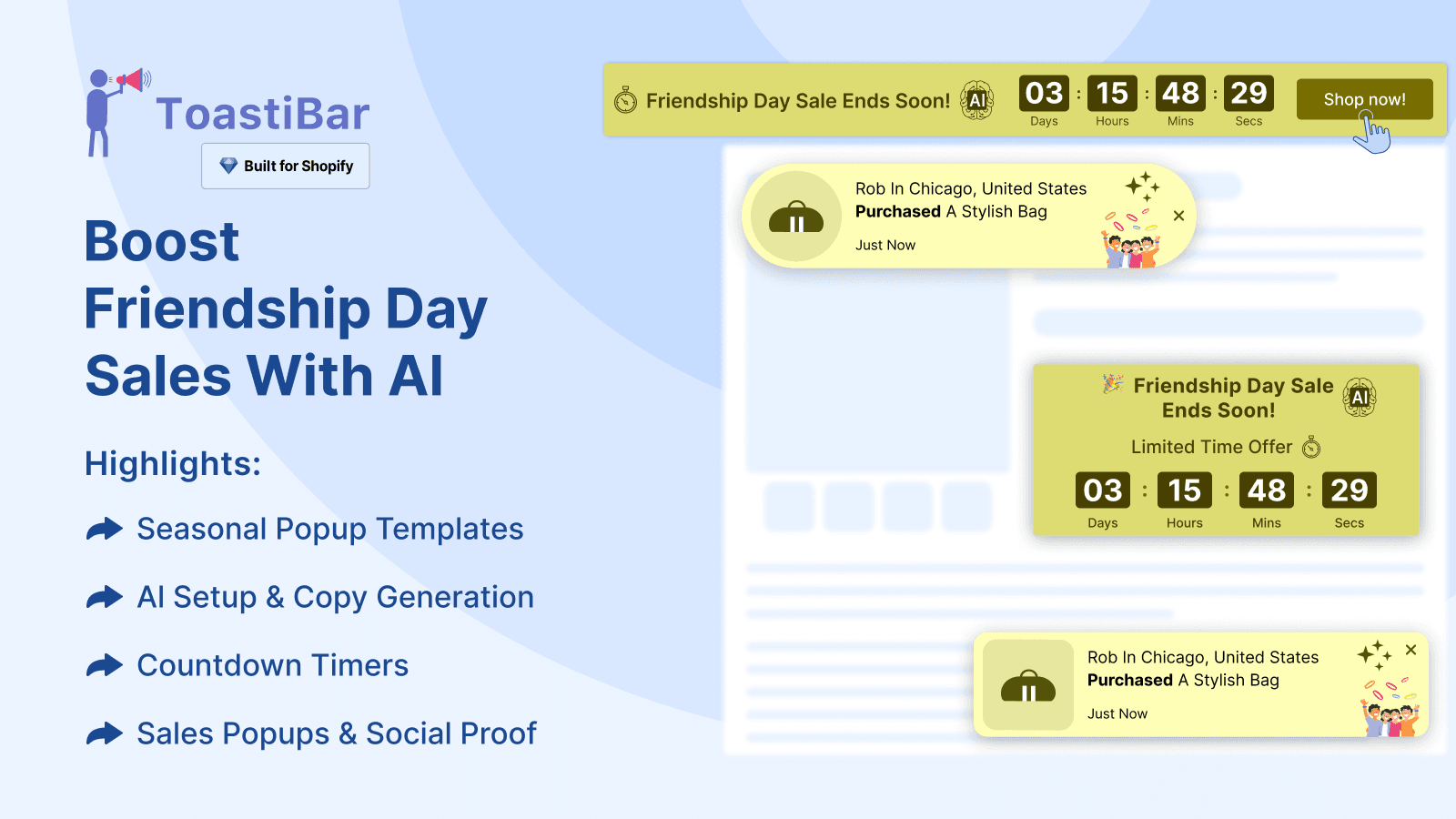 ToastiBar dashboard with popup templates and timer settings