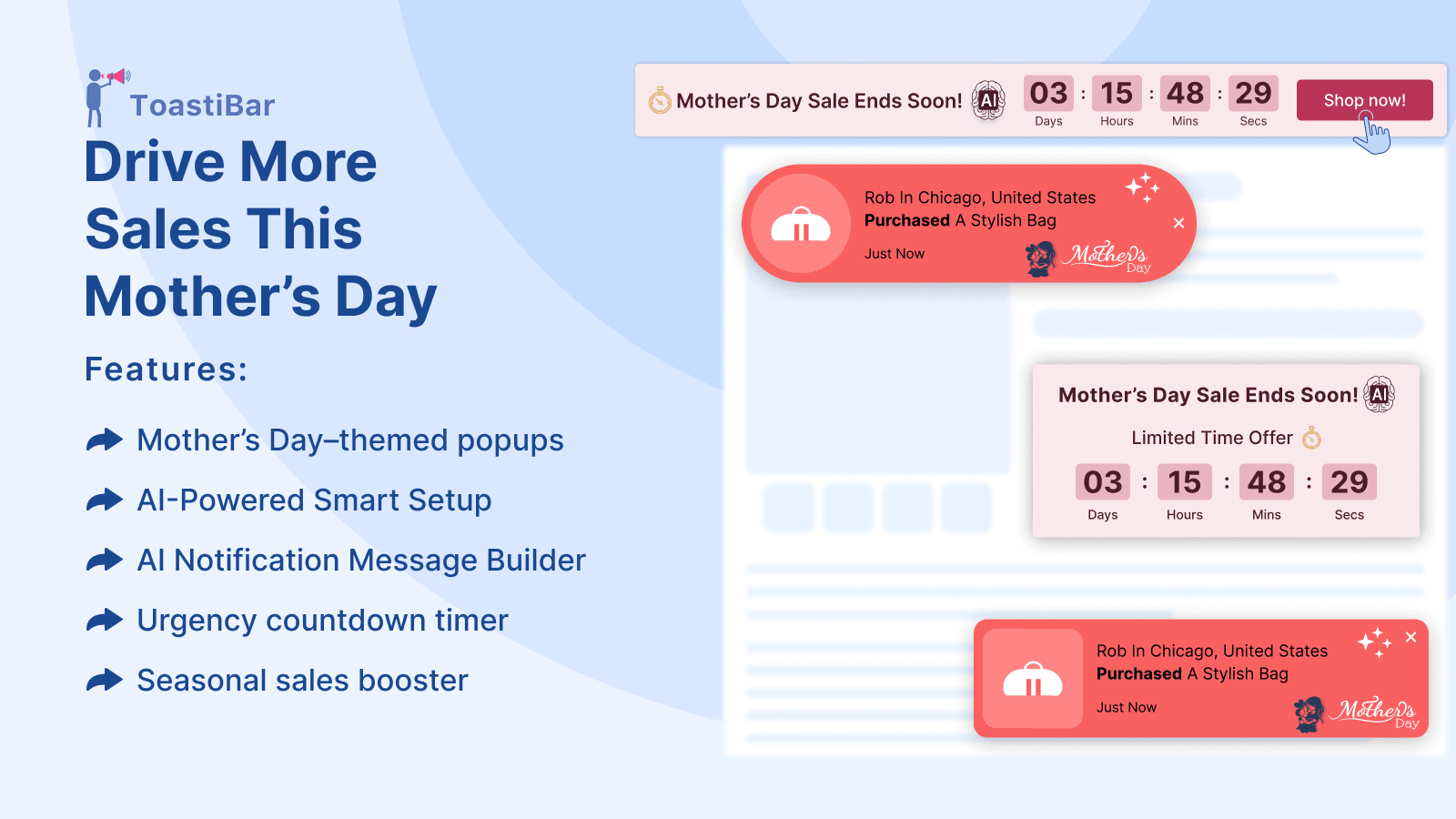 ToastiBar dashboard with popup templates and timer settings