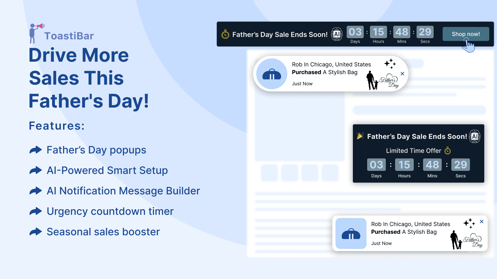 ToastiBar dashboard with popup templates and timer settings
