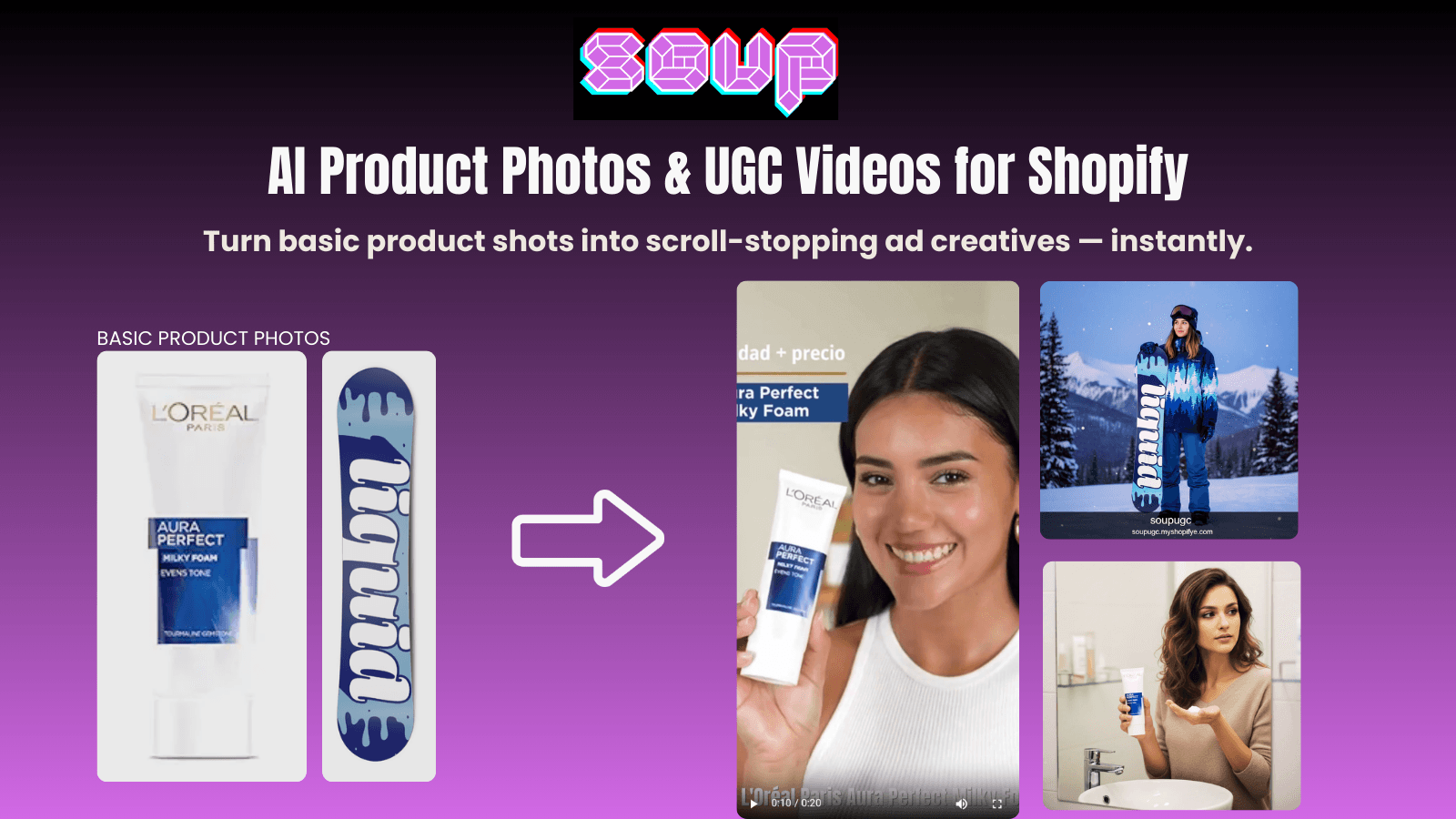 Turn product photos into studio images & UGC videos