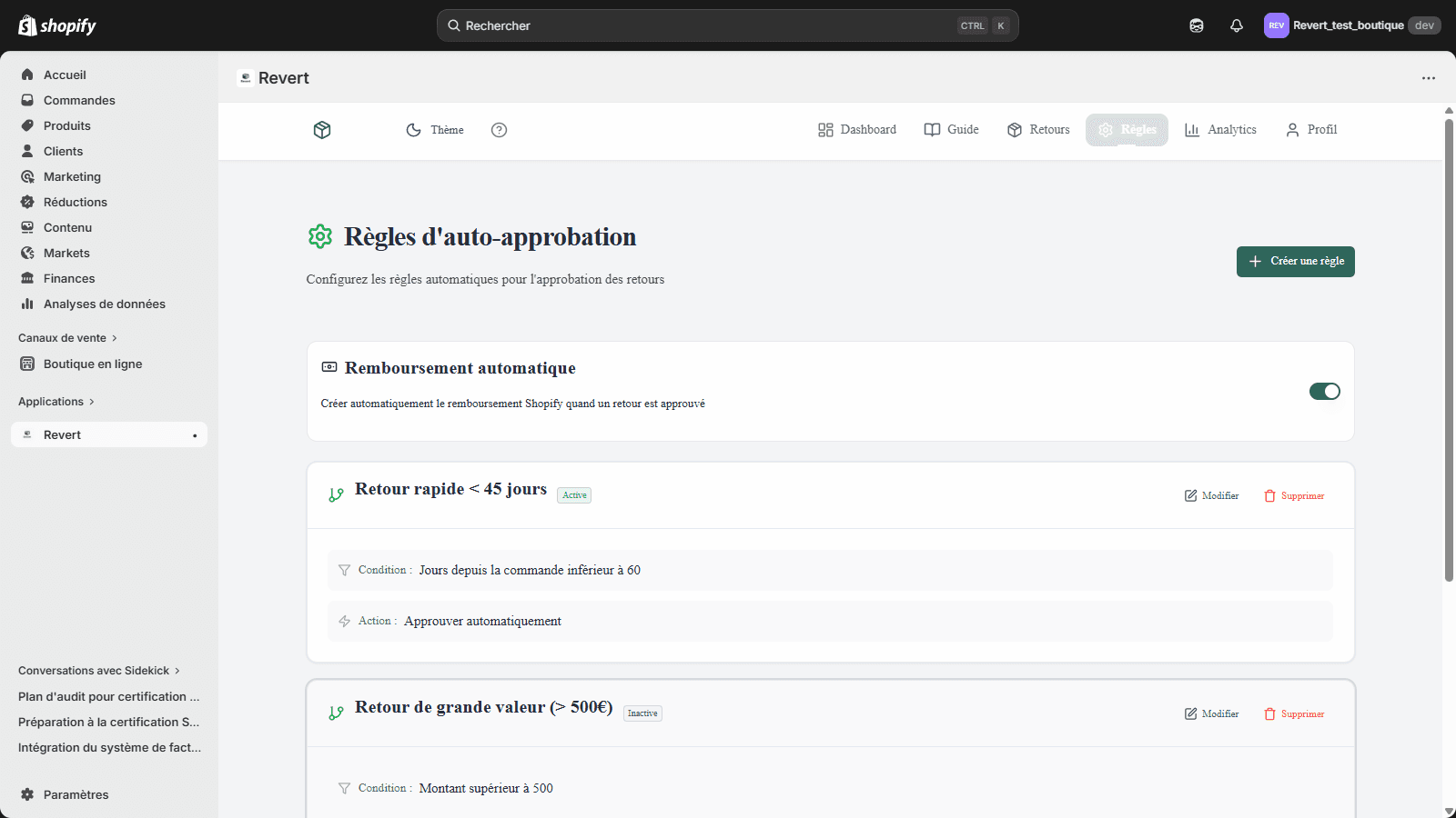 Auto-approval rules with conditions and refund toggle
