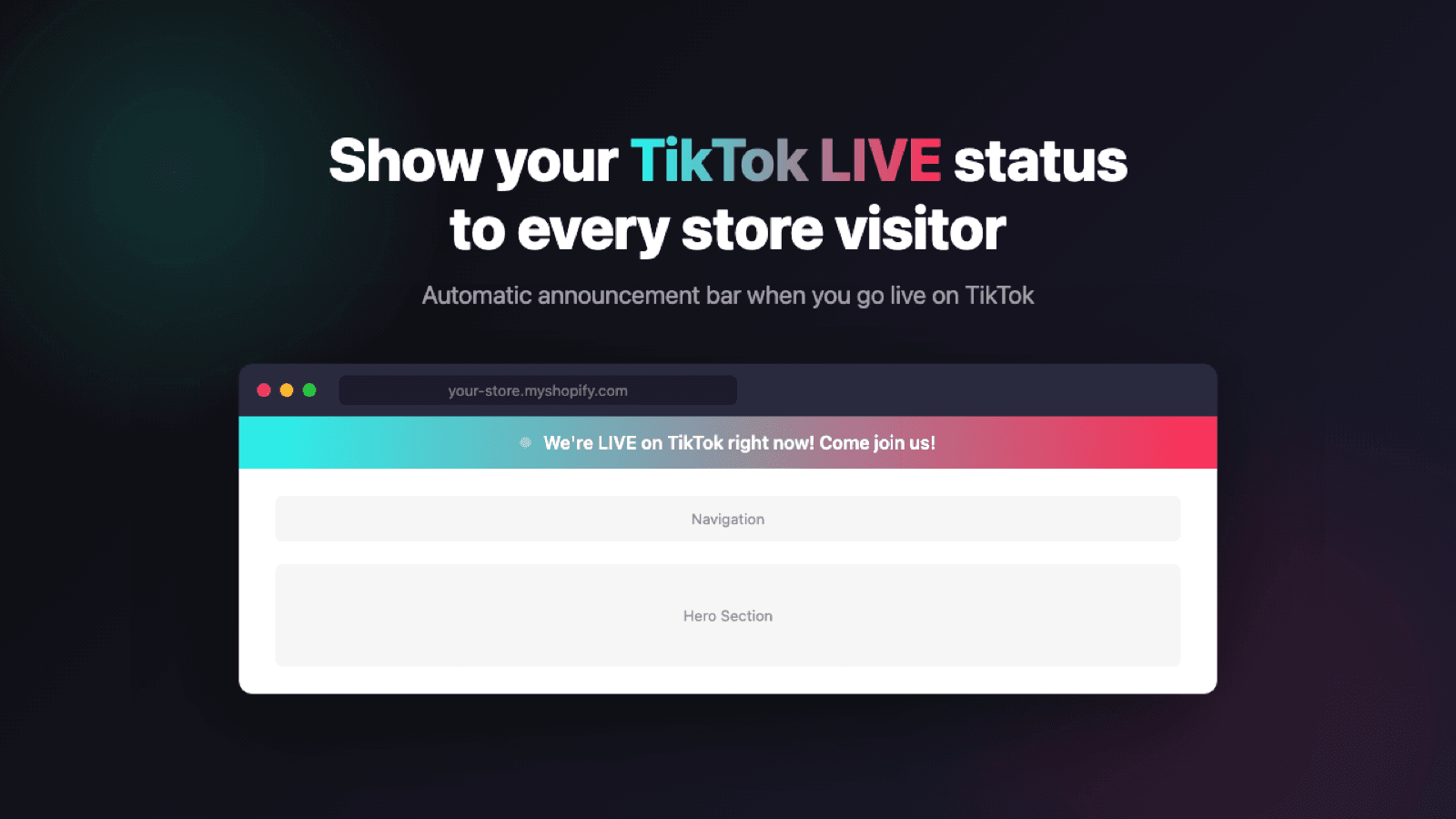 TikTok Live Bar announcement bar on a Shopify store