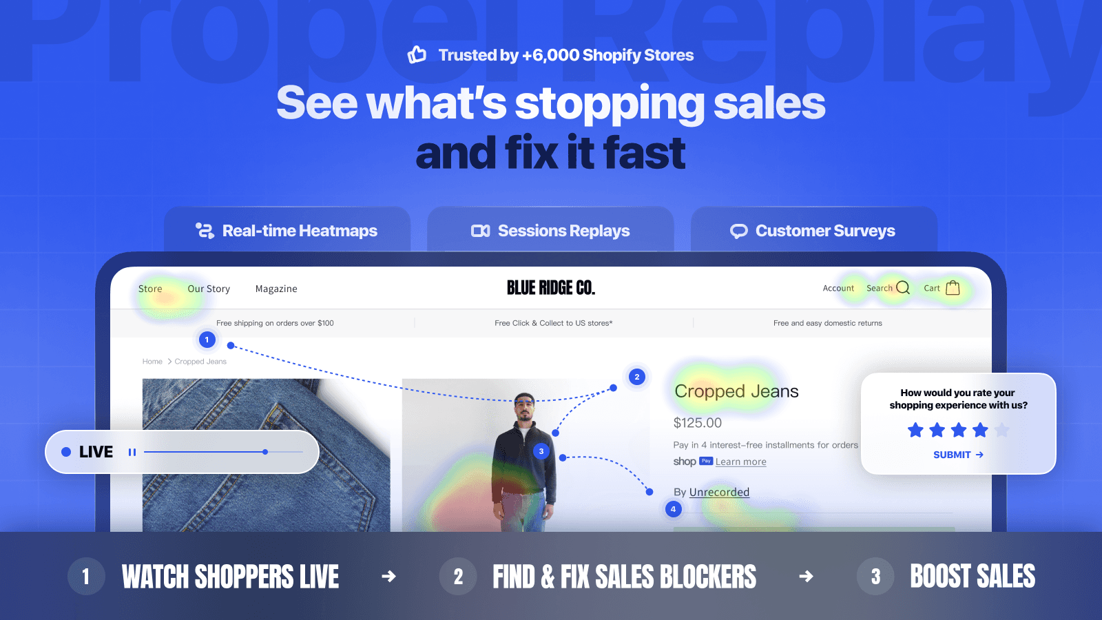 Replays, screen recording, heatmap, survey and analytics app