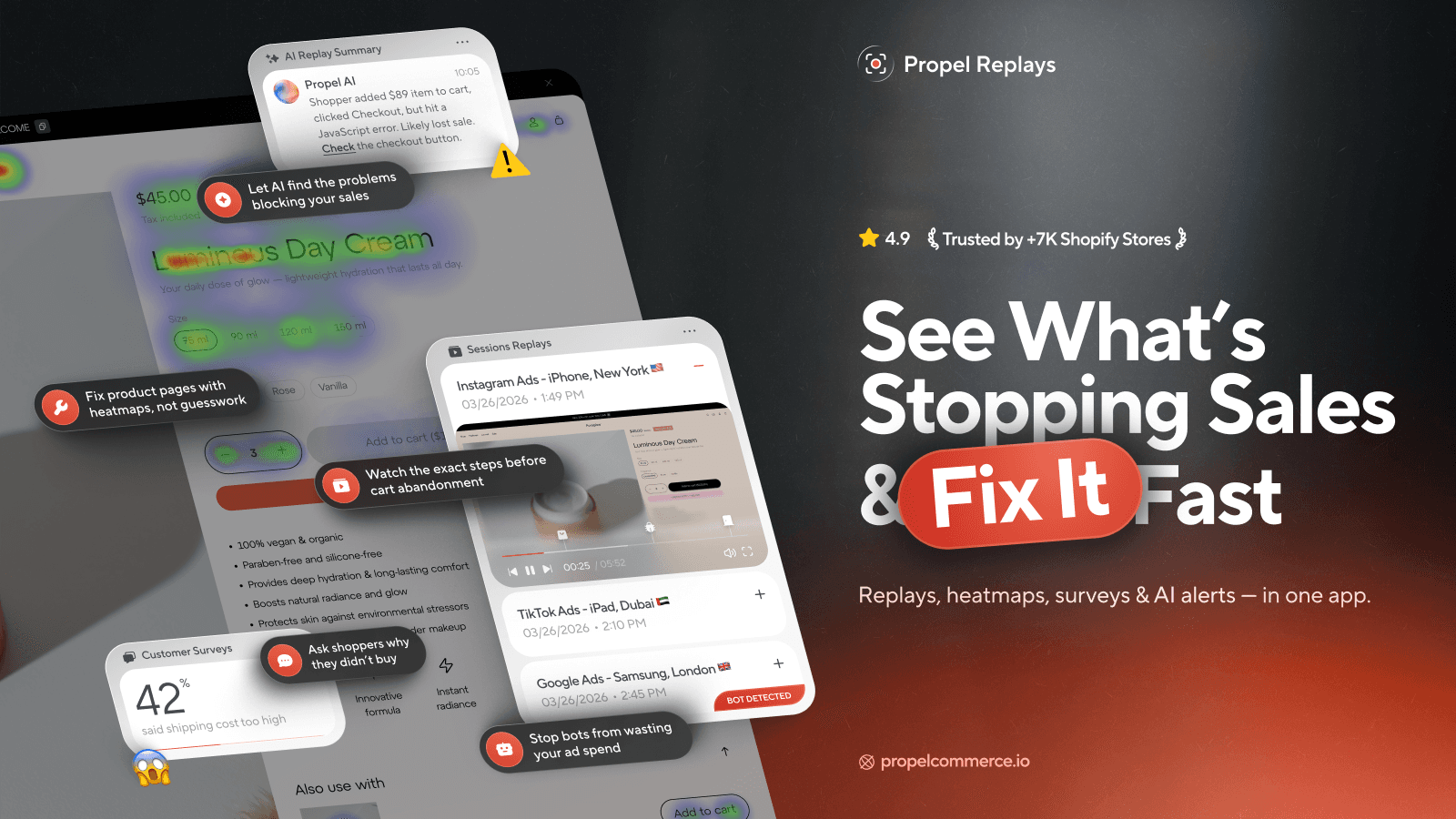 Replays, screen recording, heatmap, survey and analytics app