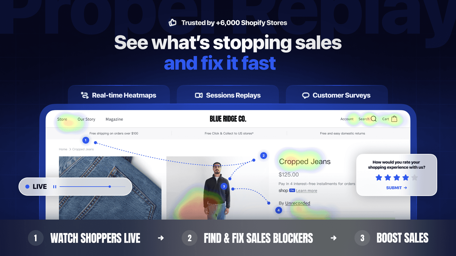 Replays, screen recording, heatmap, survey and analytics app