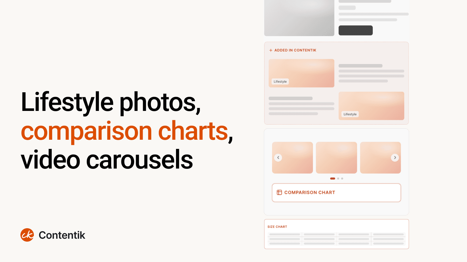 Lifestyle photos, comparison charts, video carousels
