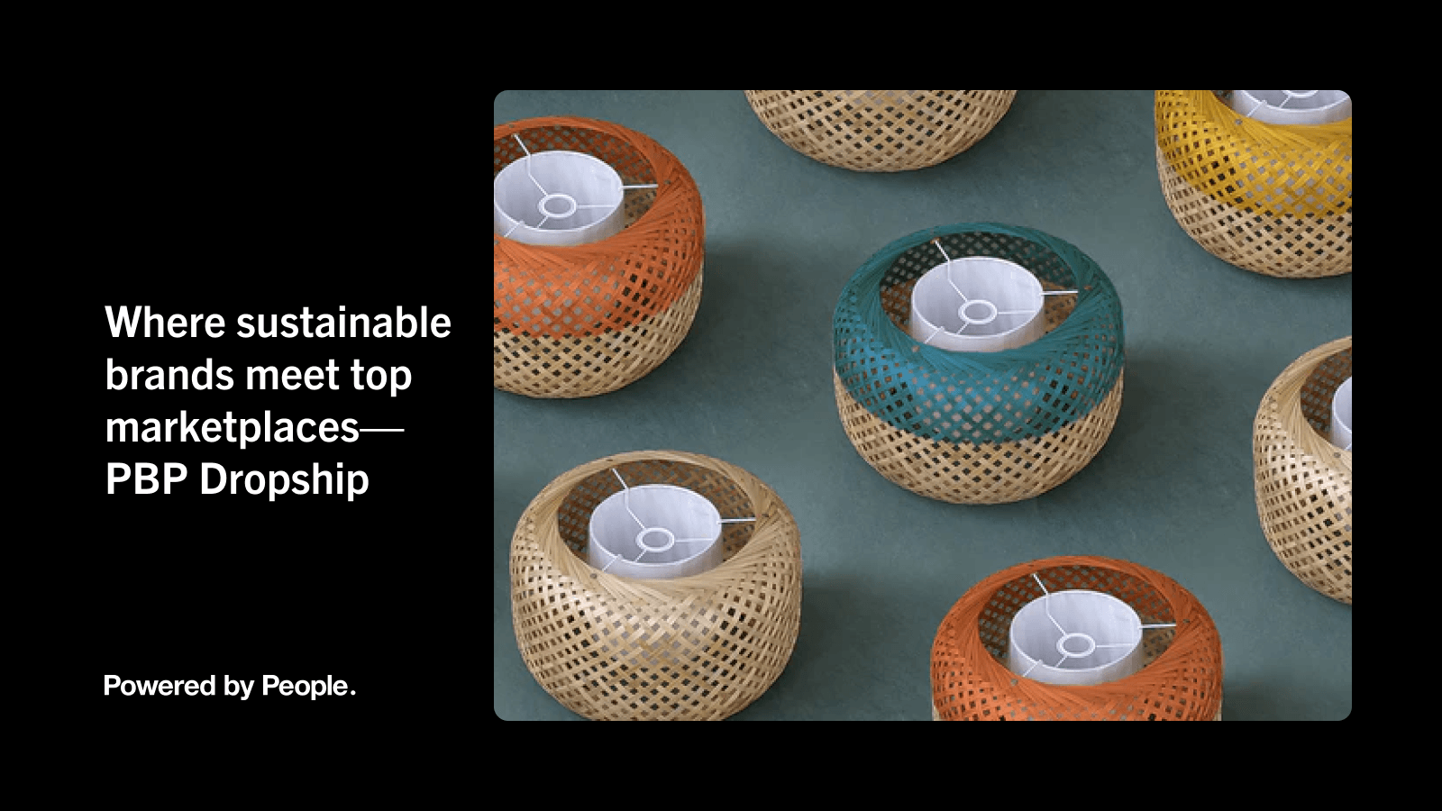 A flatlay of assorted rattan lamp shades laying on a blue table