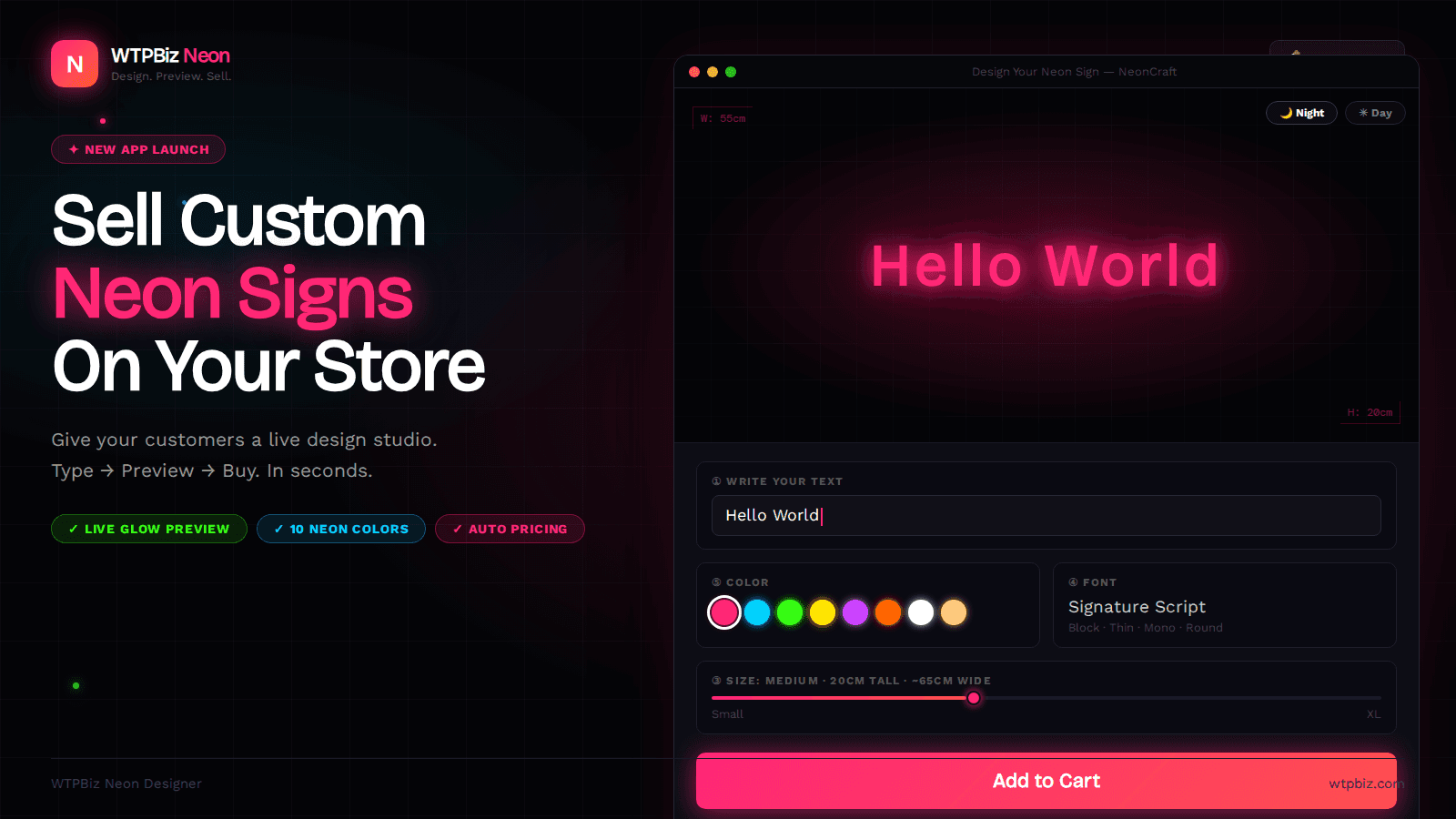 WTPBiz Neon Designer – Live neon sign customizer Shopify