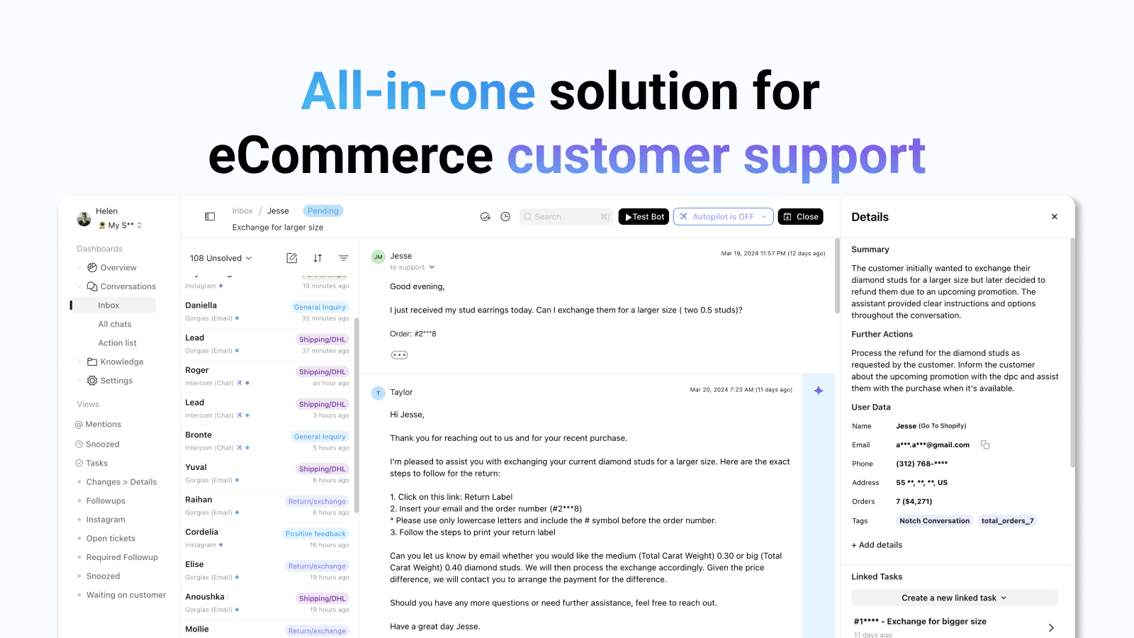 AI Customer support system - 24/7 Fully automated