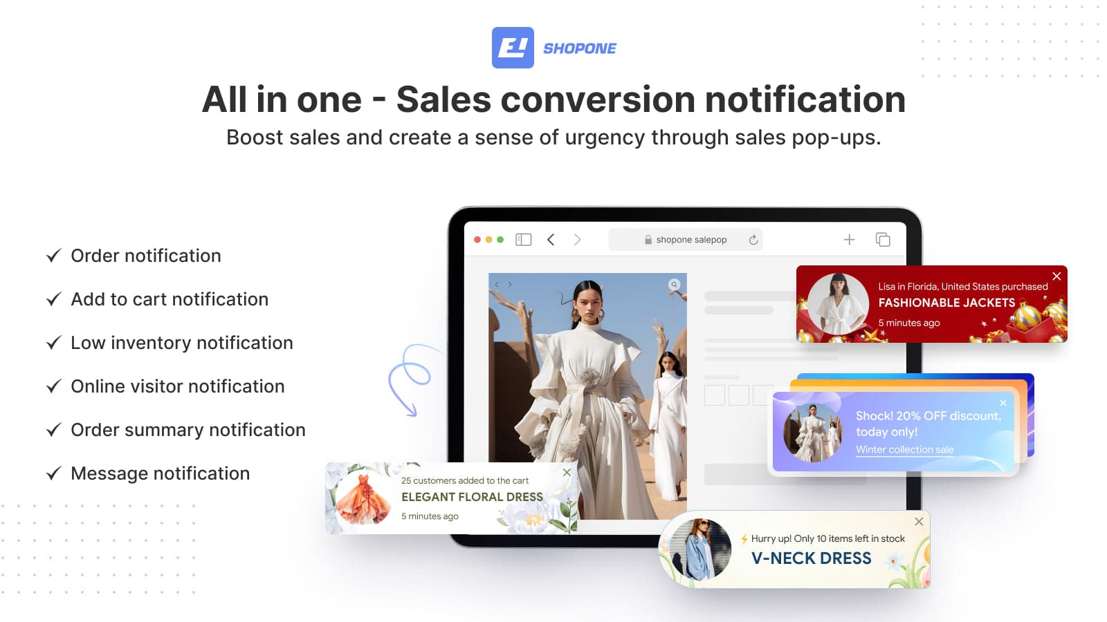 Show sales popup, sales notification, sales pop, sales pop up.