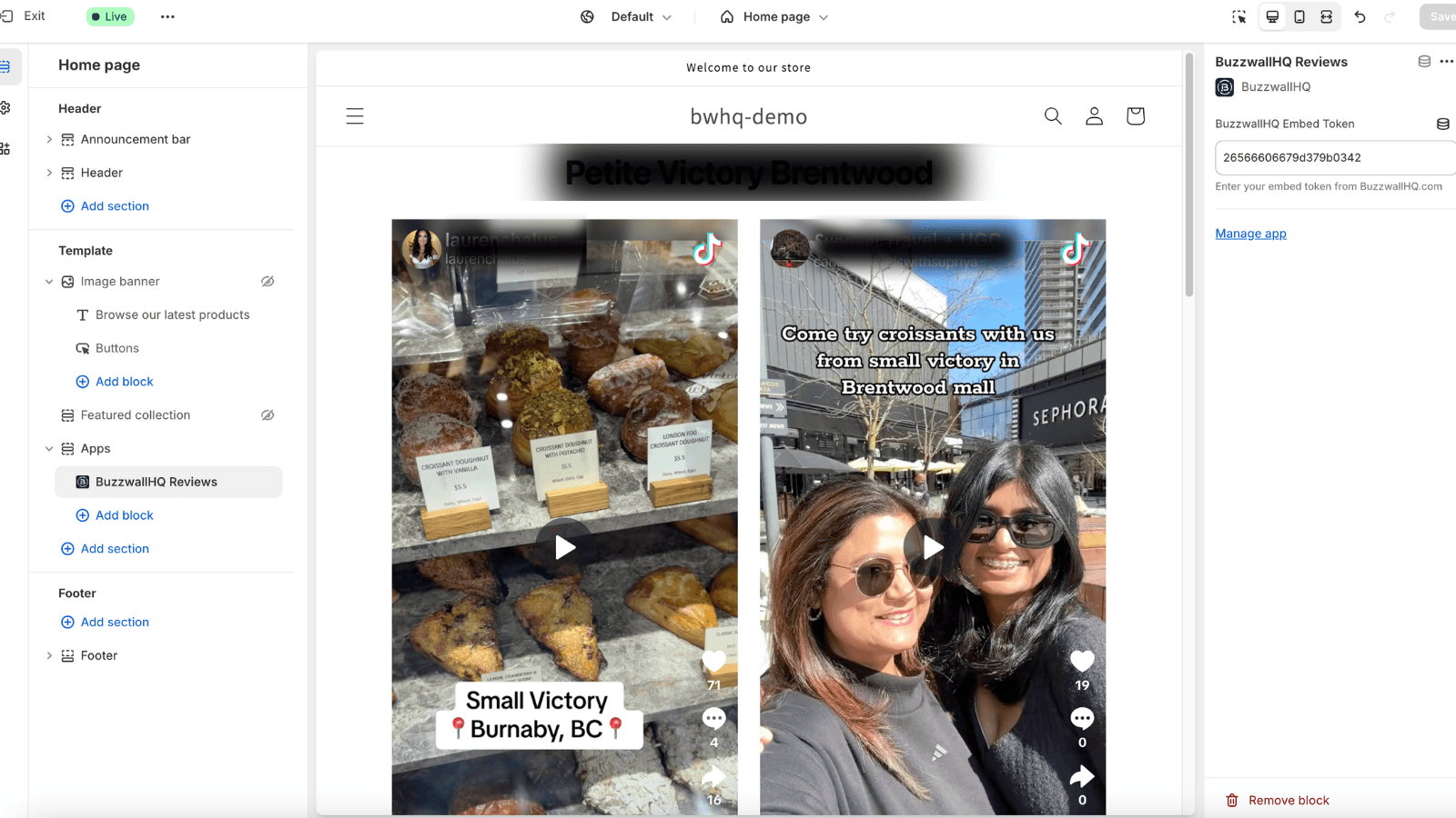 Add your BuzzwallHQ embed token to load your wall on the page