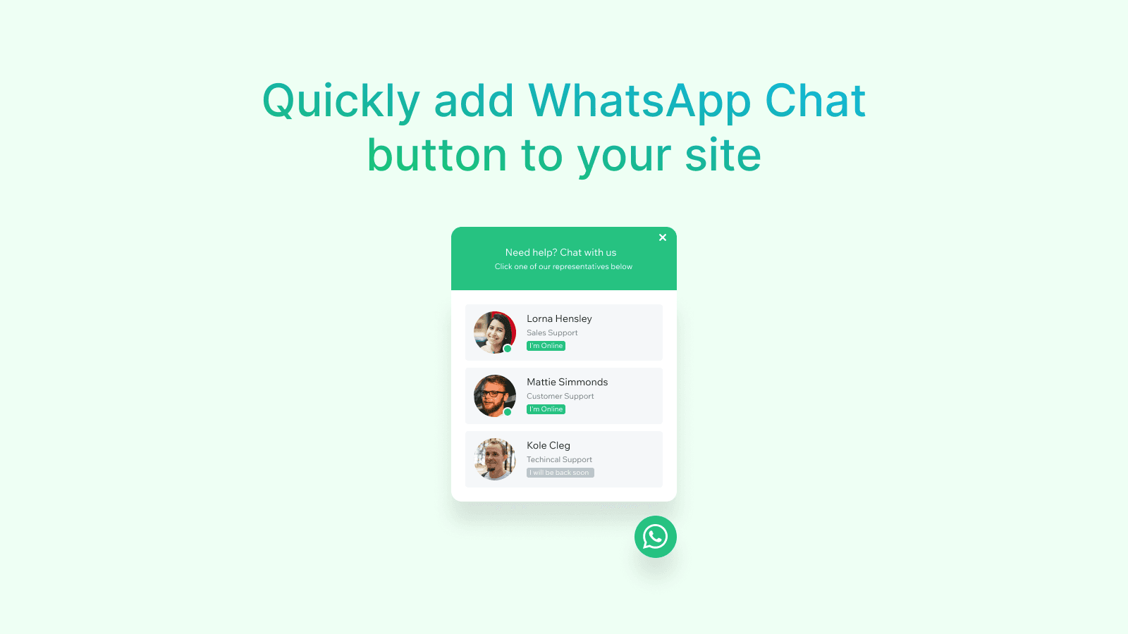 WhatsApp chat button preview on a storefront