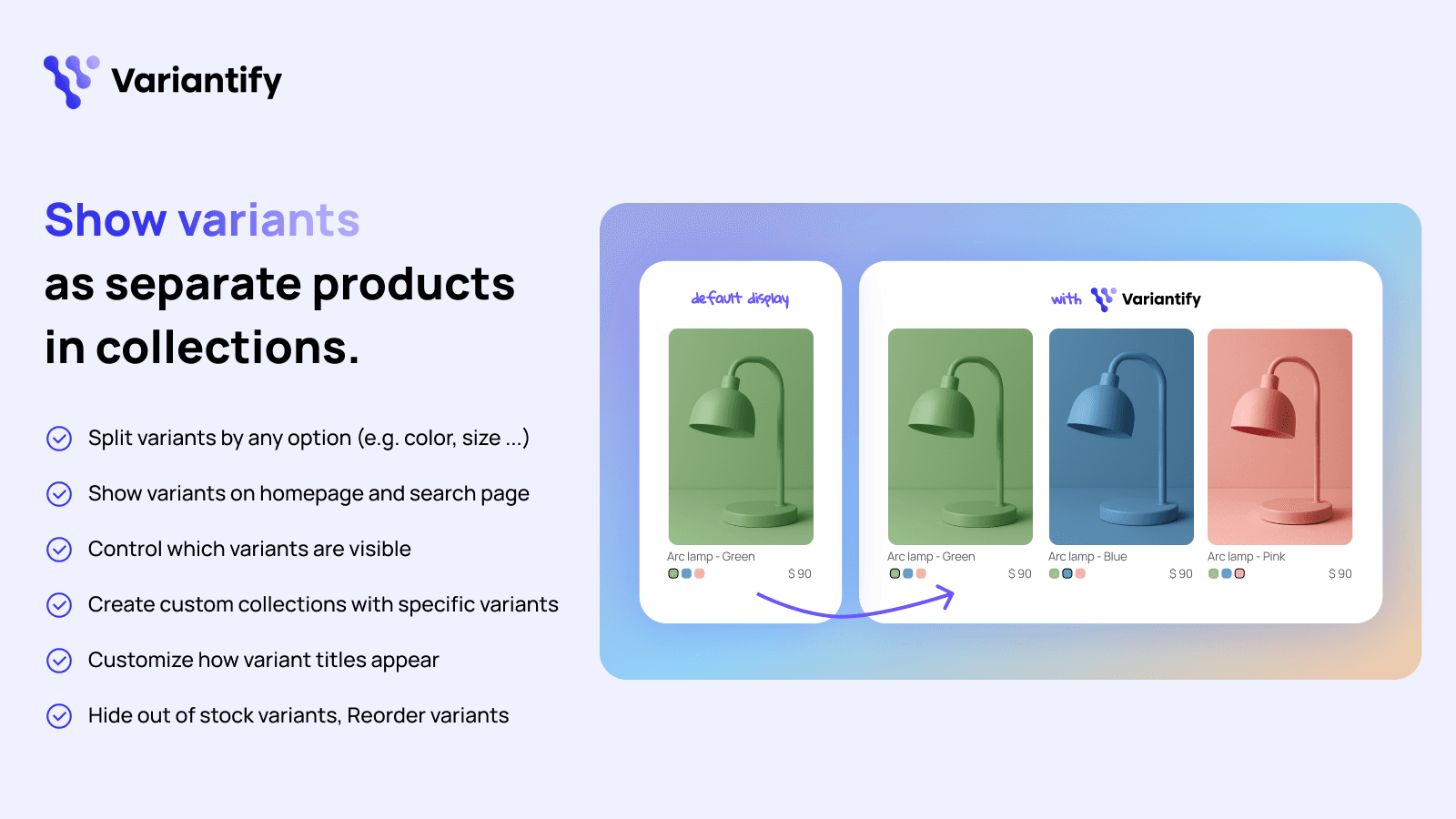 Split variants as separate products on collection pages easily