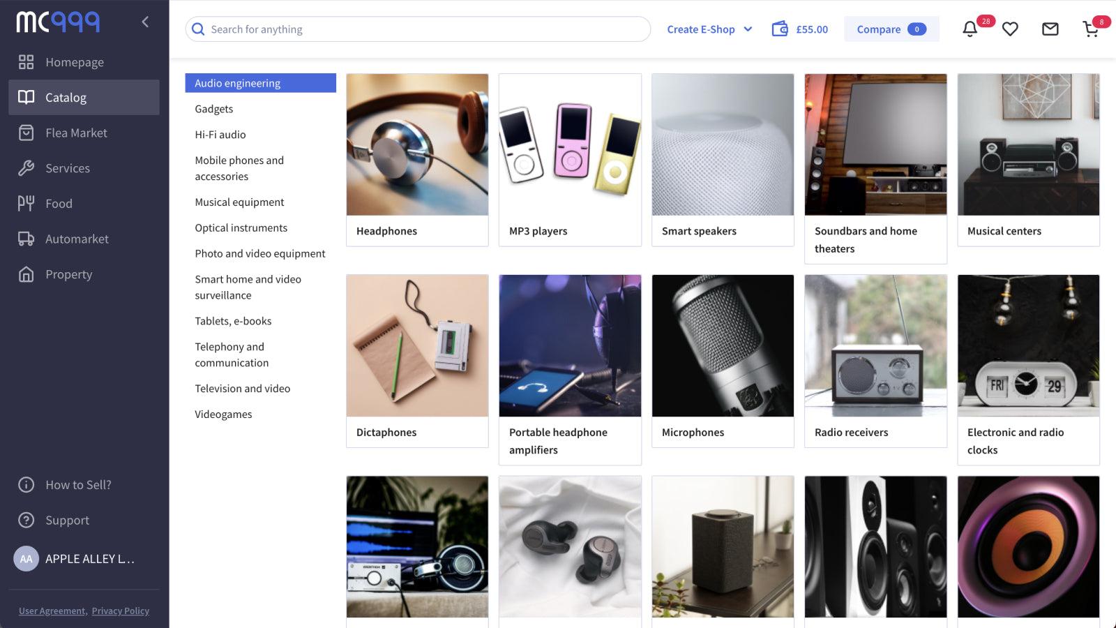 Page with list of Categories and sub-categories (images) in it