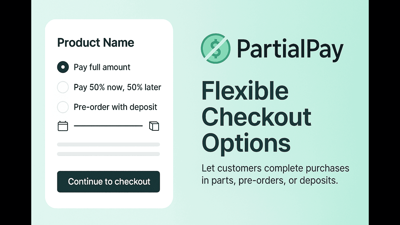 PartialPay checkout with split, deposit, and pre-order options s