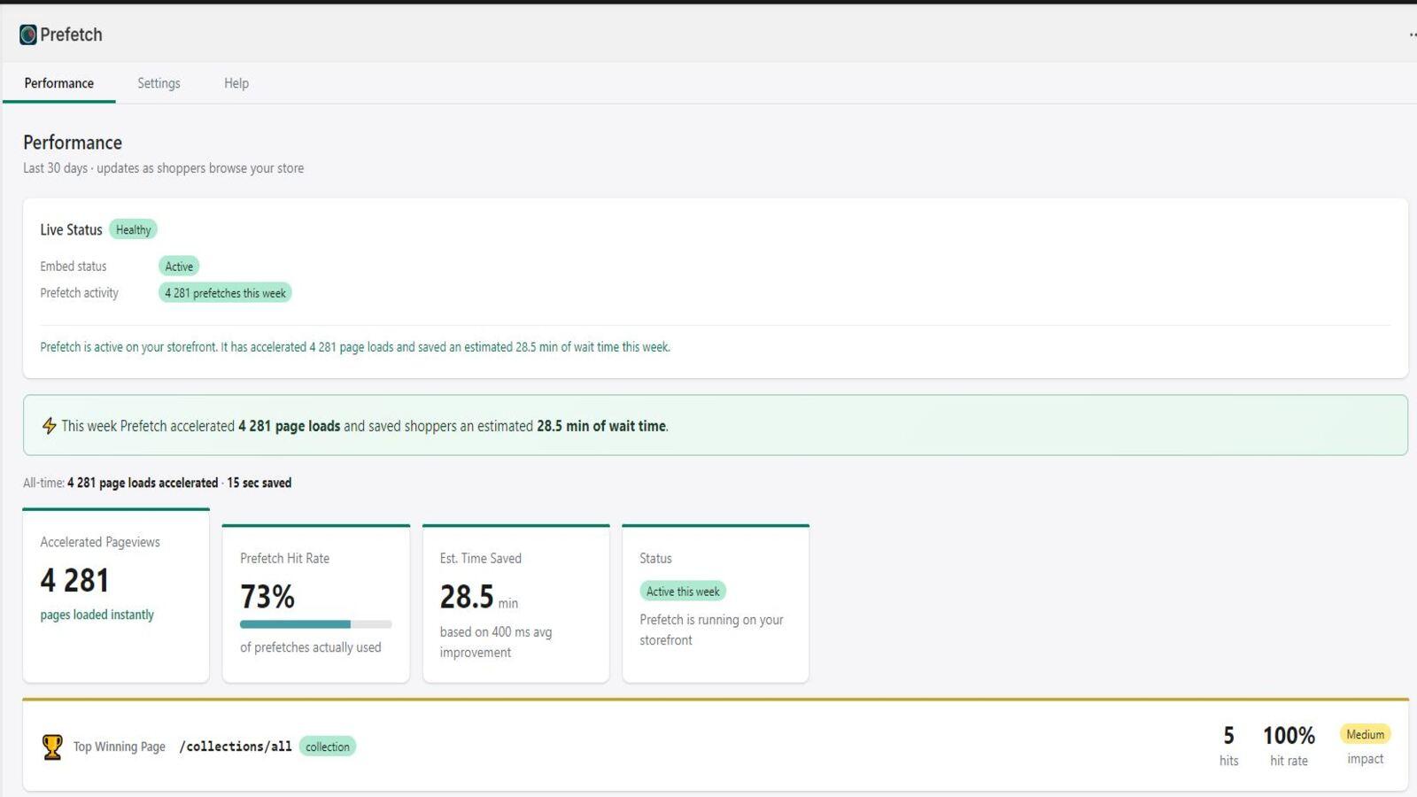 Dashboard screenshot Prefetch A