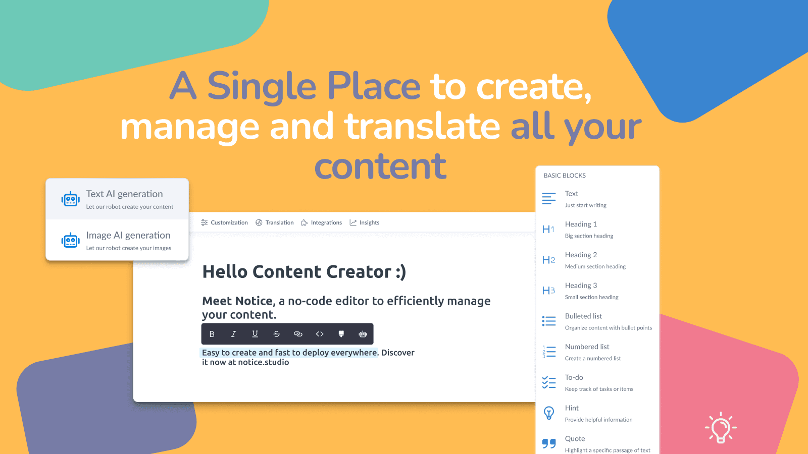 Centralize your content creation on Notice, a no-code tool