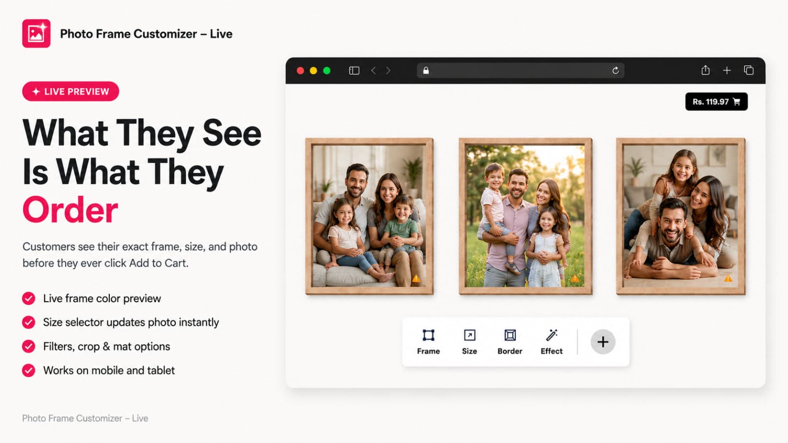 Photo Frame Customizer- Live- Main Screen Preview