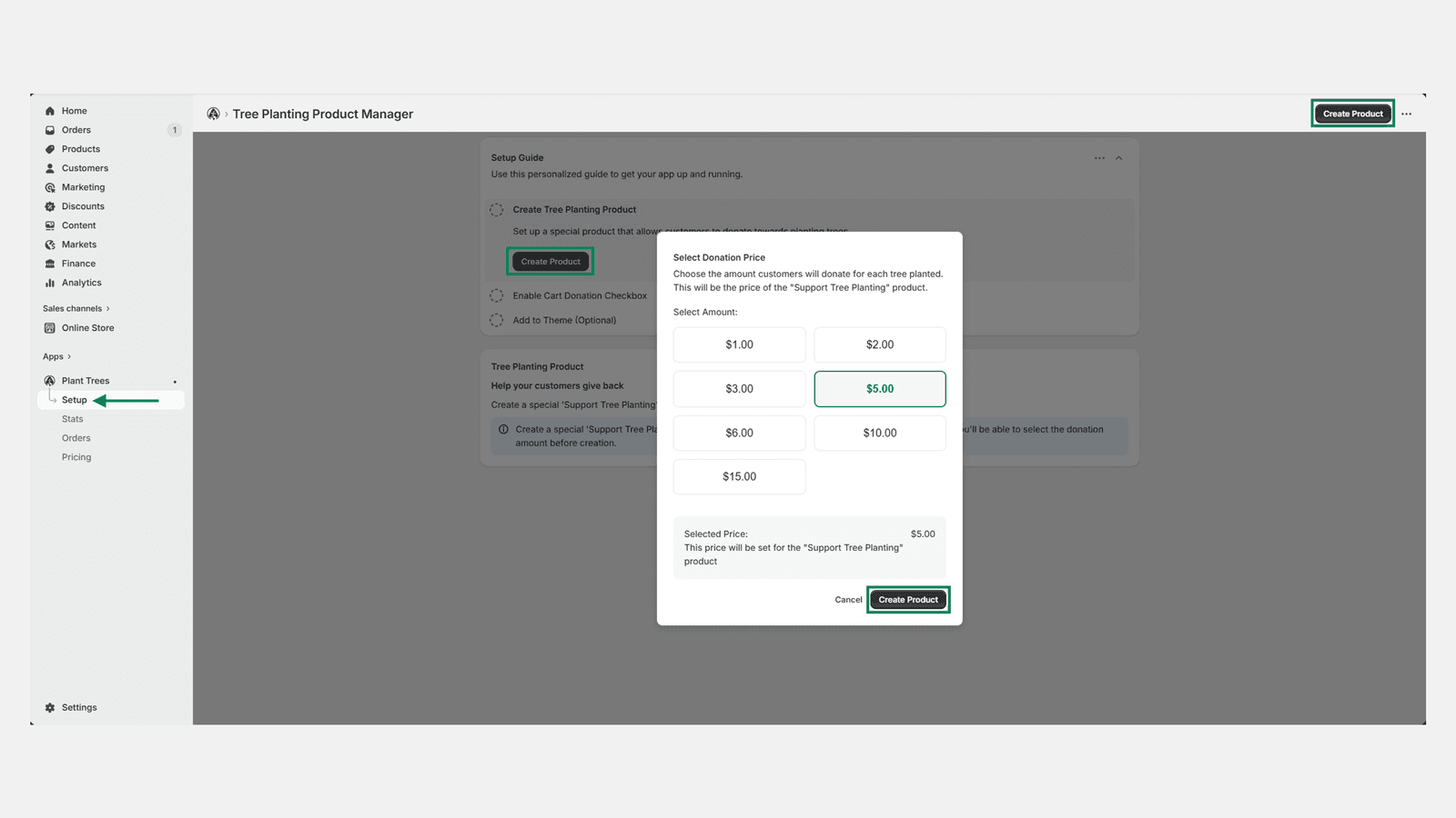 Setting the default price for the contribution product.